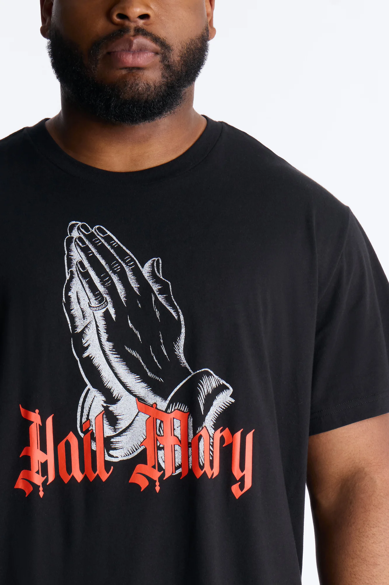 Hail Mary Praying Hands Graphic Short Sleeve Tee - Black - Image 6