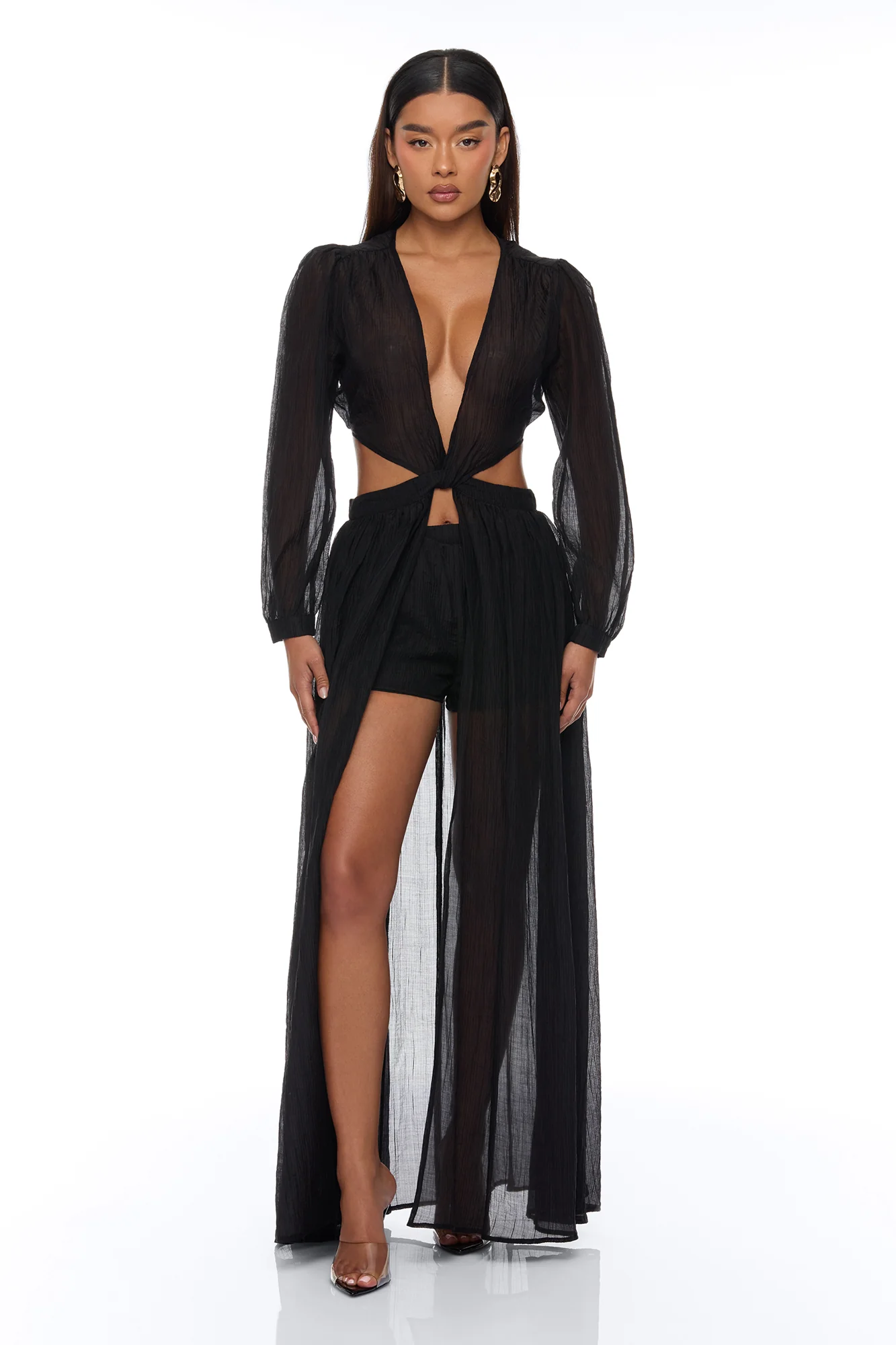 Hailey Flyaway Top Short Set - Black