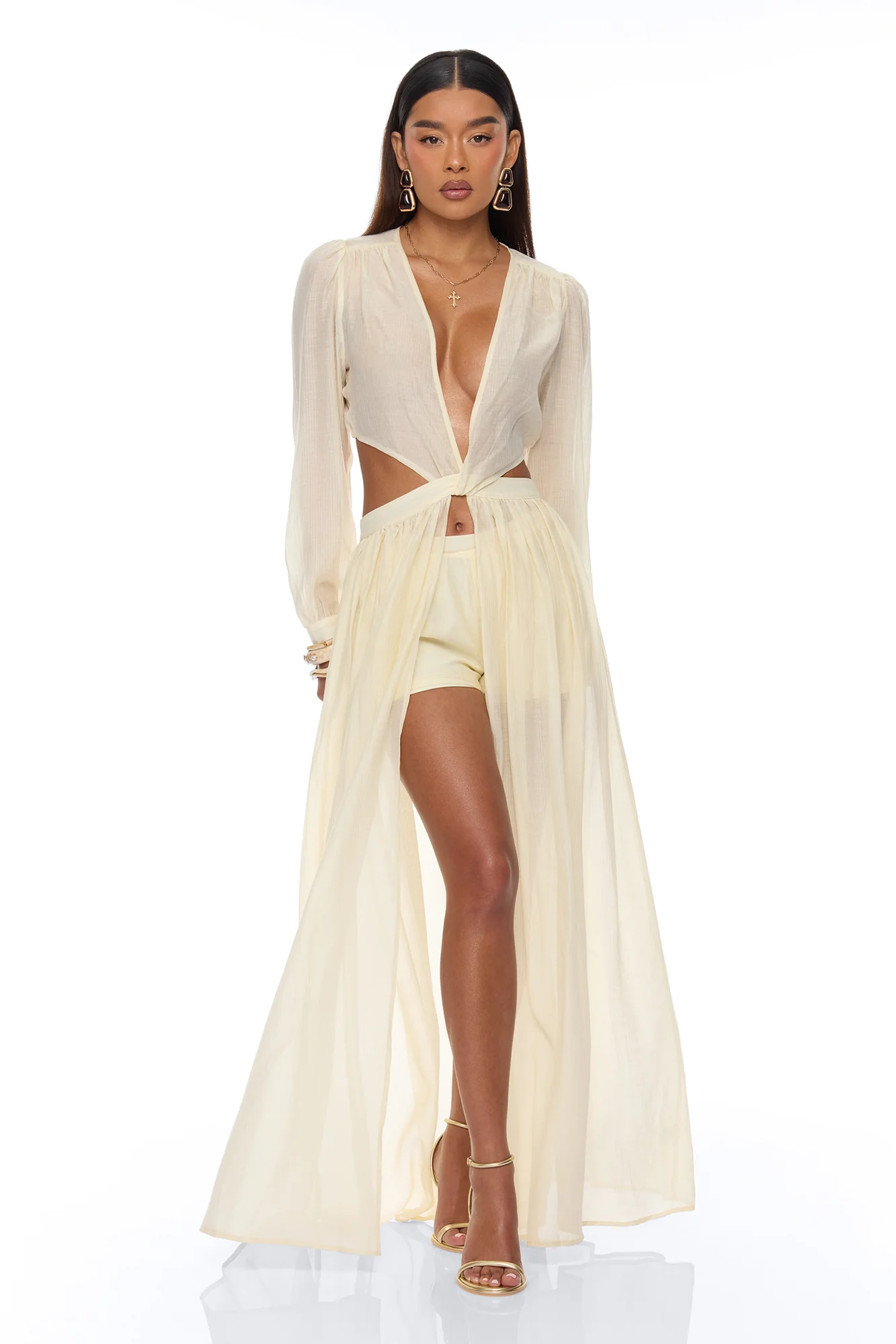 Hailey Flyaway Top Short Set - Cream
