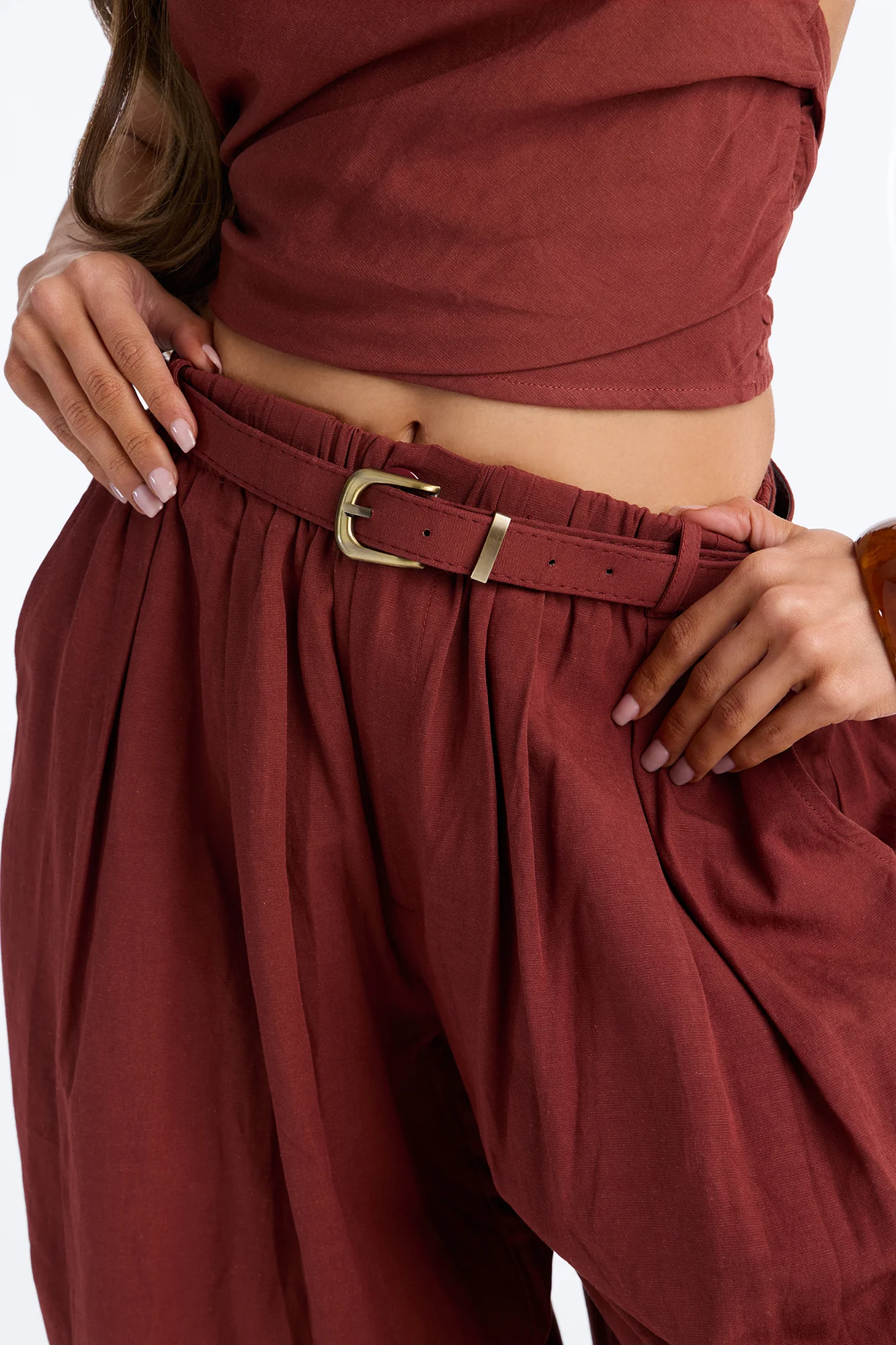 Hailey Halter Linen Pant Set - Marsala - Image 4