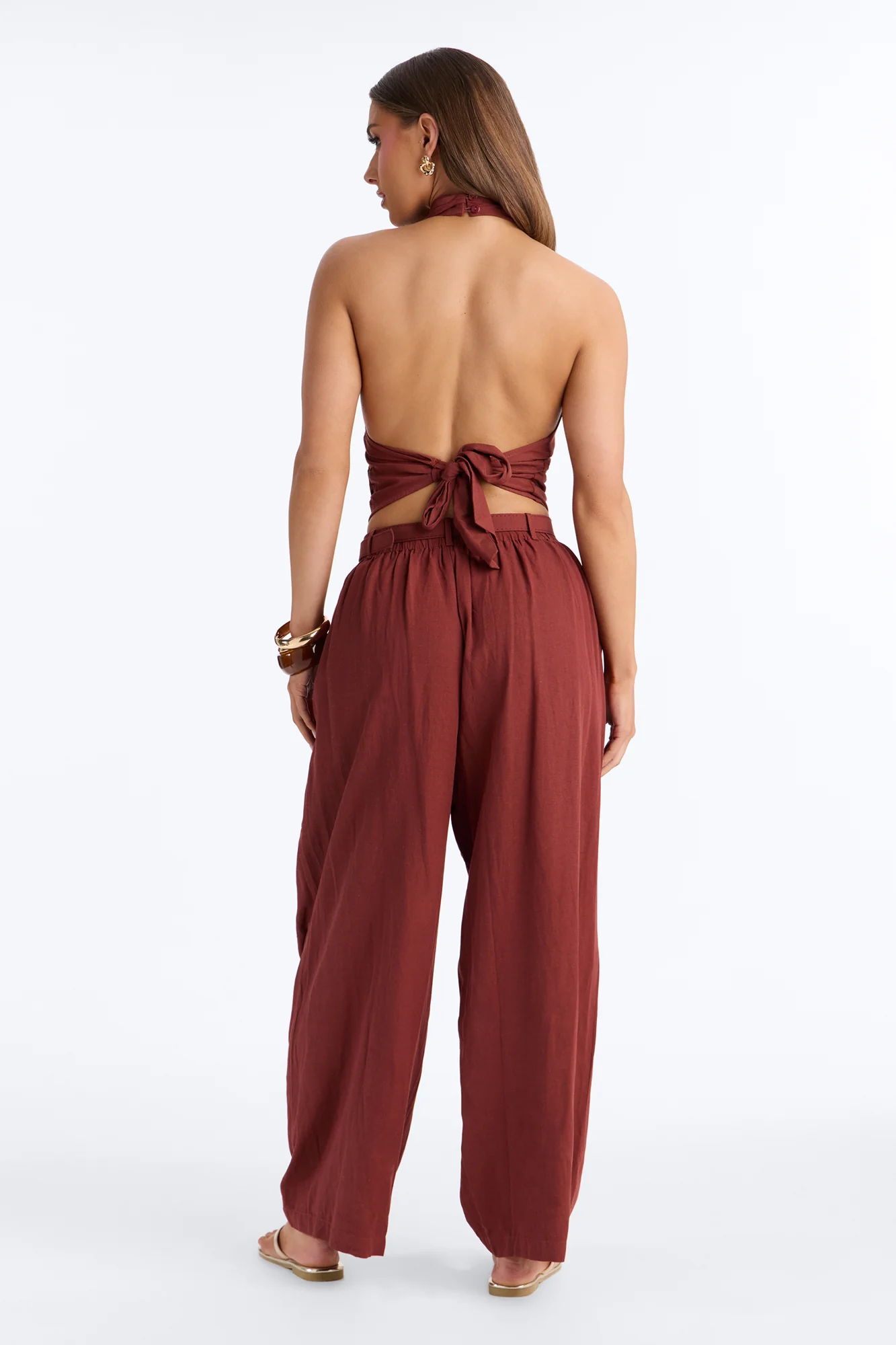 Hailey Halter Linen Pant Set - Marsala - Image 5