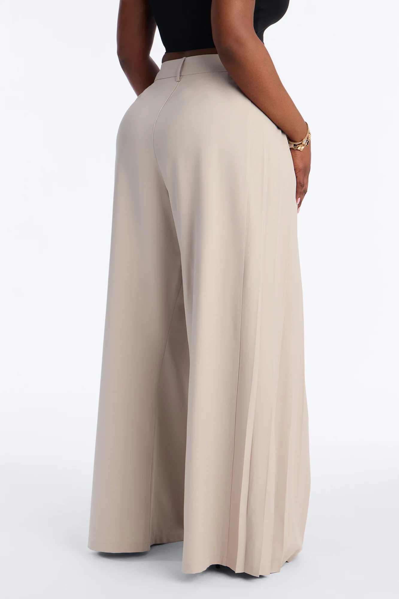 Hailey High Rise Pleated Wide Leg Trouser - Stone - Image 4