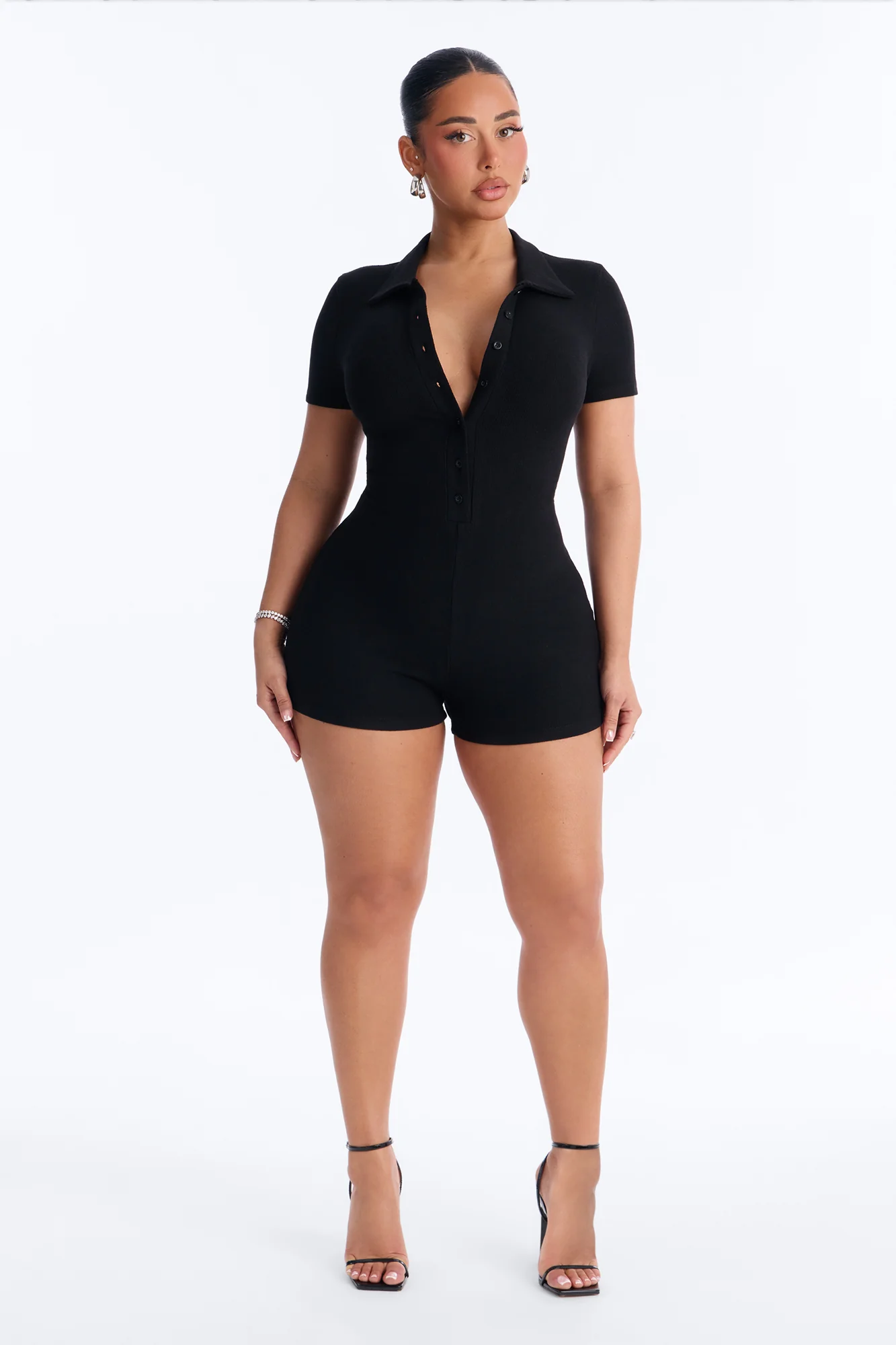 Hailey Ribbed Micro Short Romper - Black - Image 2