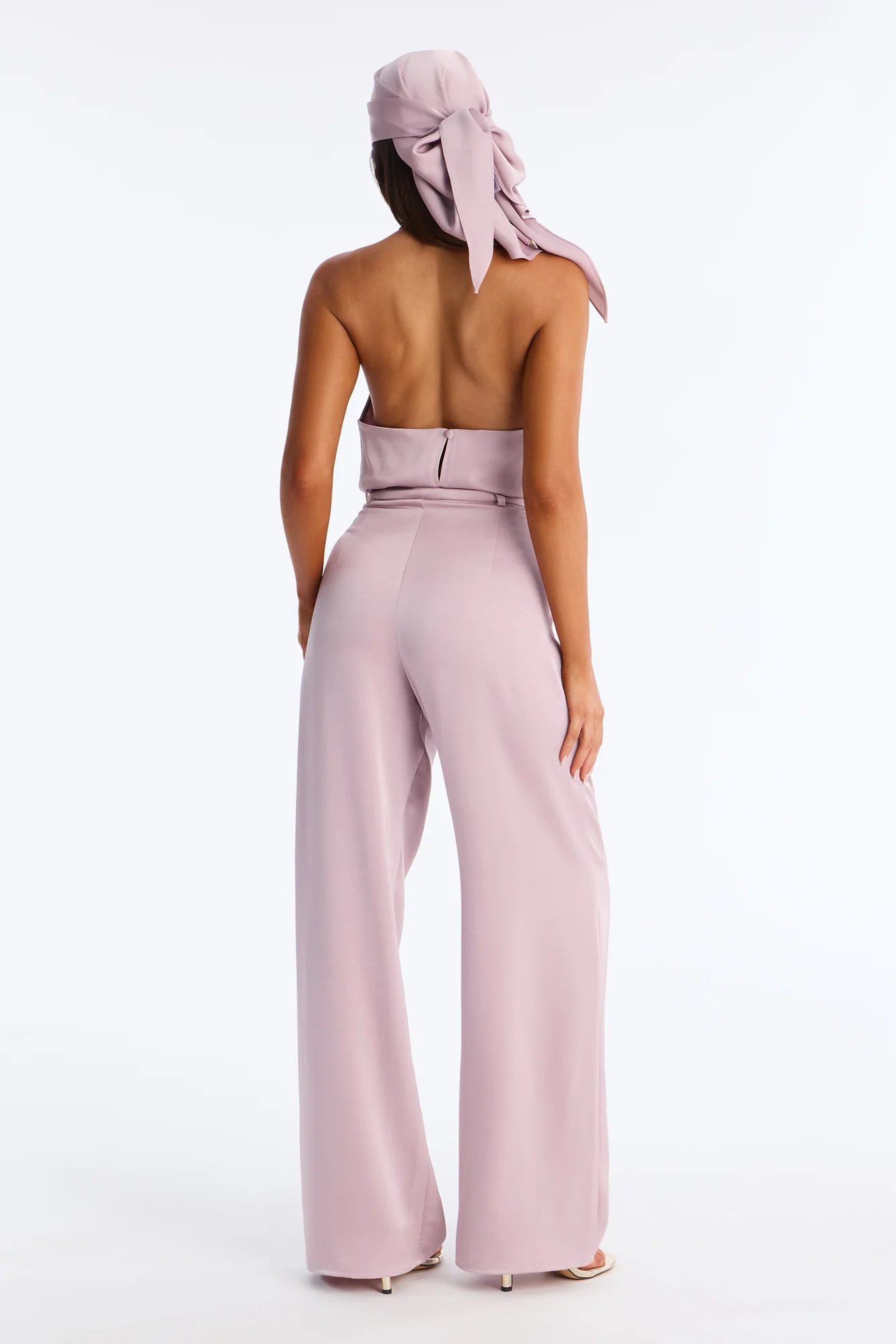 Hailey Satin Halter Bodysuit 3 Piece Pant Set - Mauve - Image 4