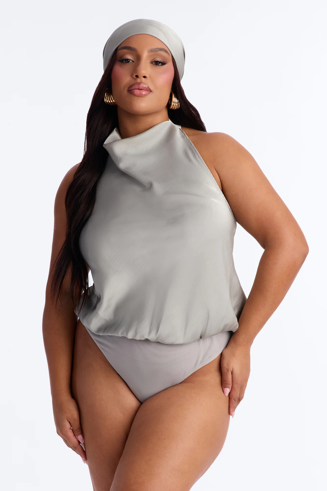 Hailey Satin Halter Bodysuit 3 Piece Pant Set - Sage - Image 8
