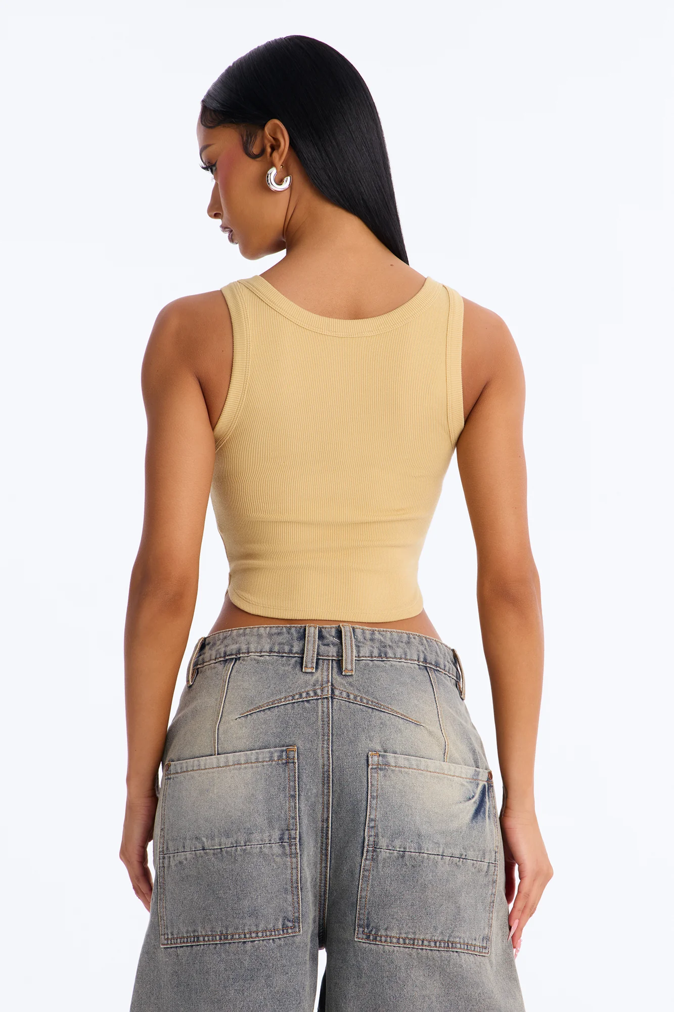 Haily Rib Square Neck Tank Top - Honey - Image 4