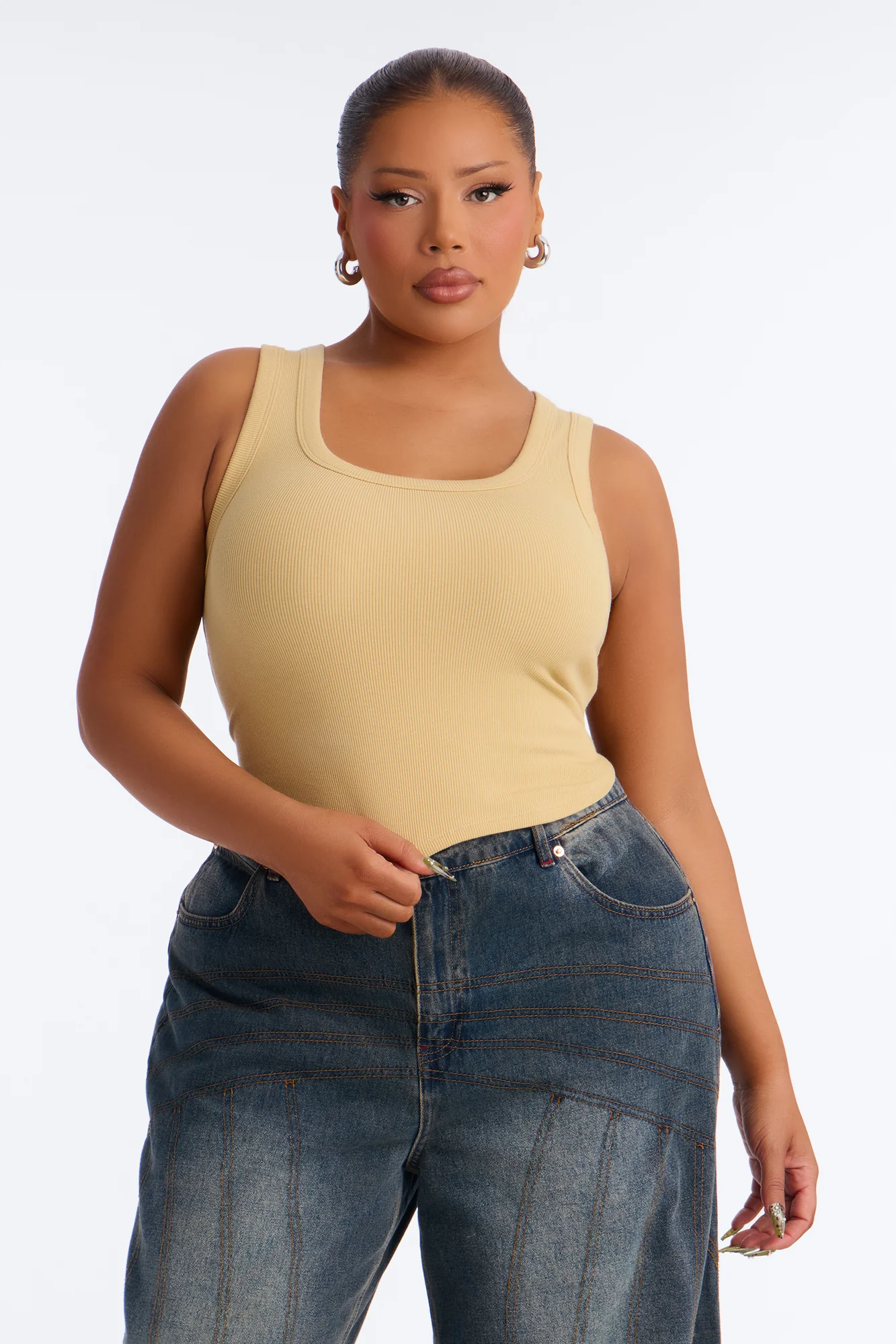 Haily Rib Square Neck Tank Top - Honey - Image 5