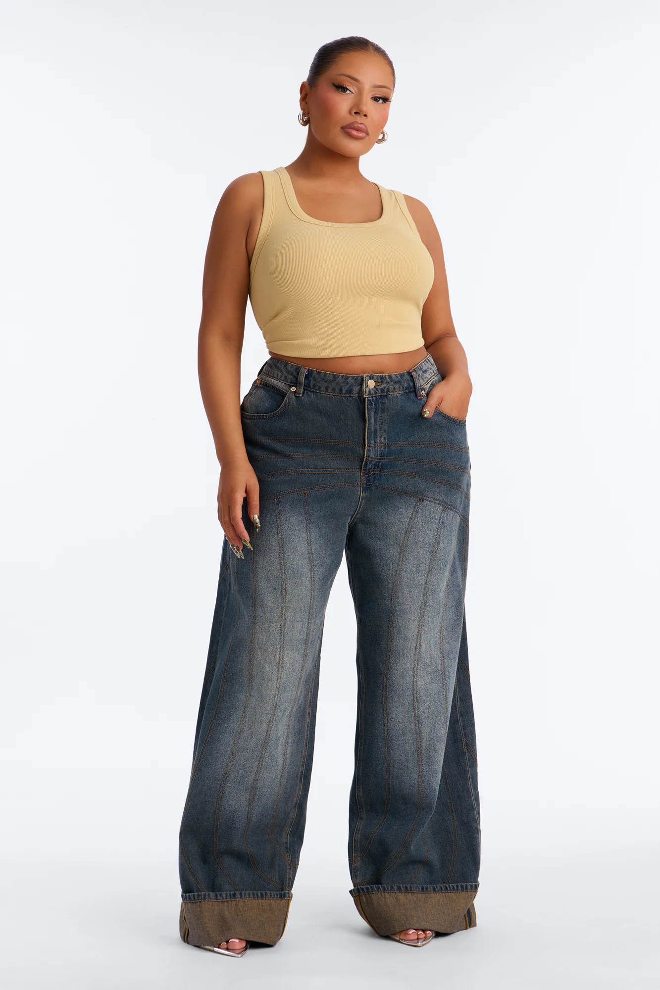 Haily Rib Square Neck Tank Top - Honey - Image 6
