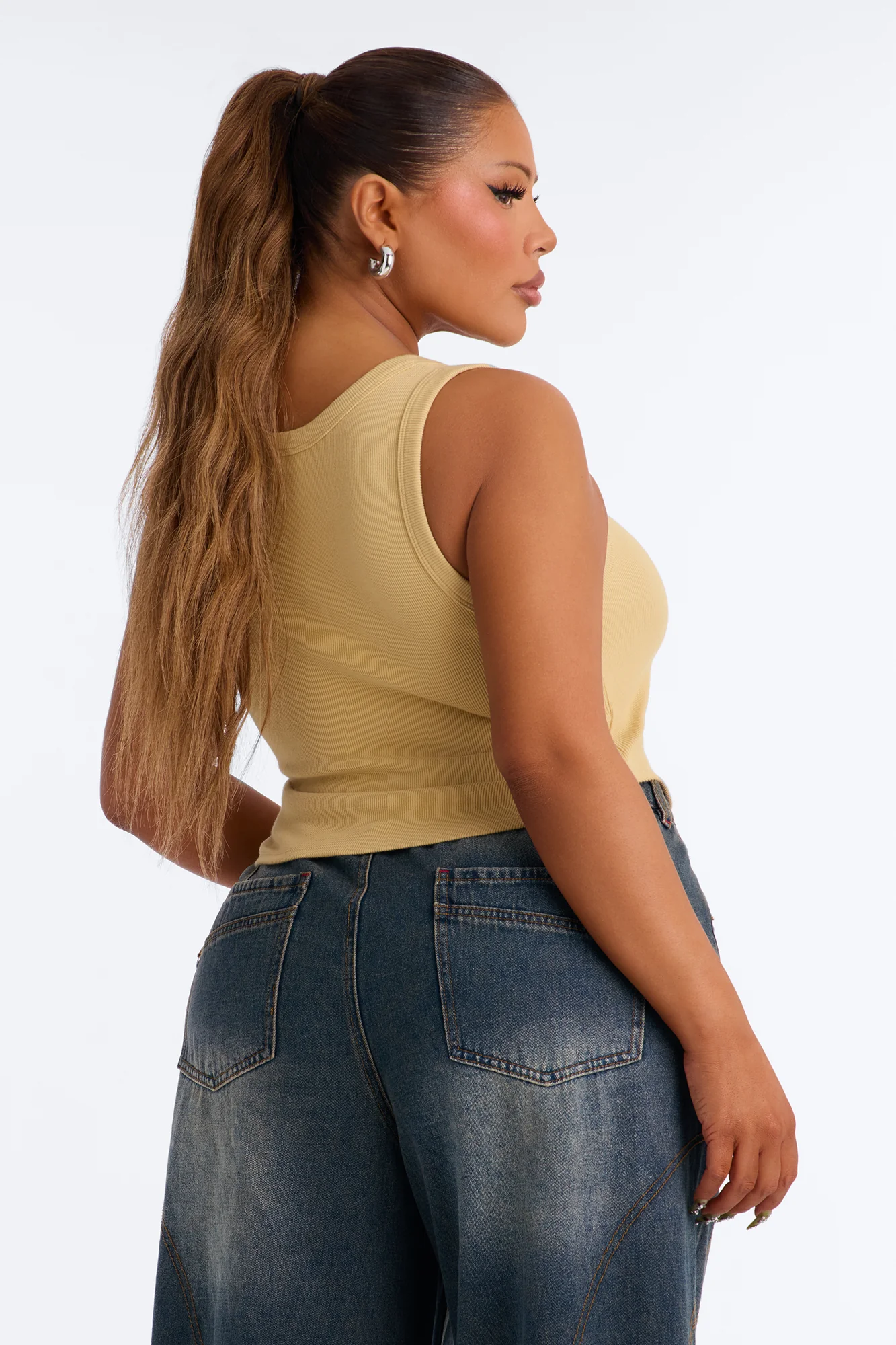 Haily Rib Square Neck Tank Top - Honey - Image 7