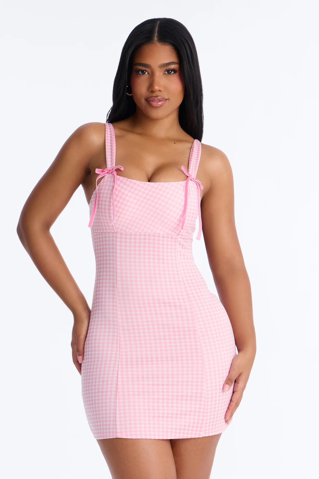 Haisley Sleeveless Gingham Mini Dress - Light Pink