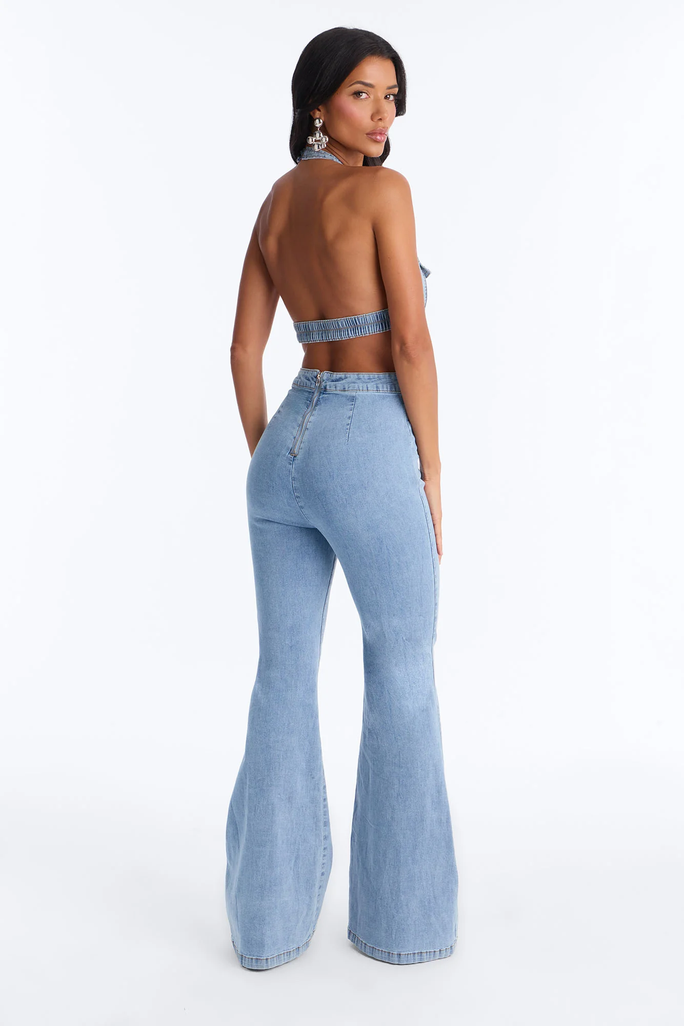 Halley Halter Denim Jumpsuit - Light Wash - Image 4