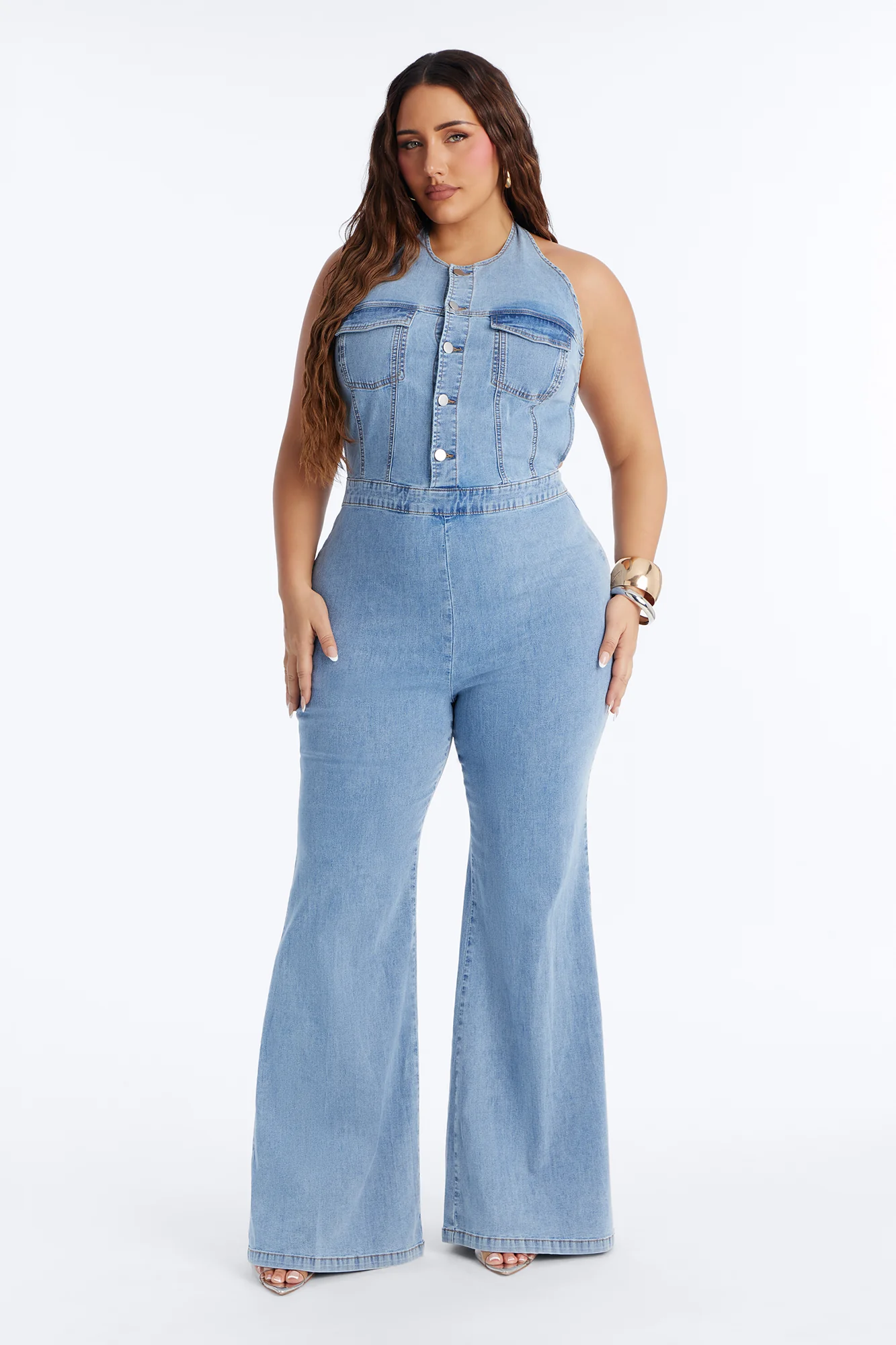 Halley Halter Denim Jumpsuit - Light Wash - Image 5
