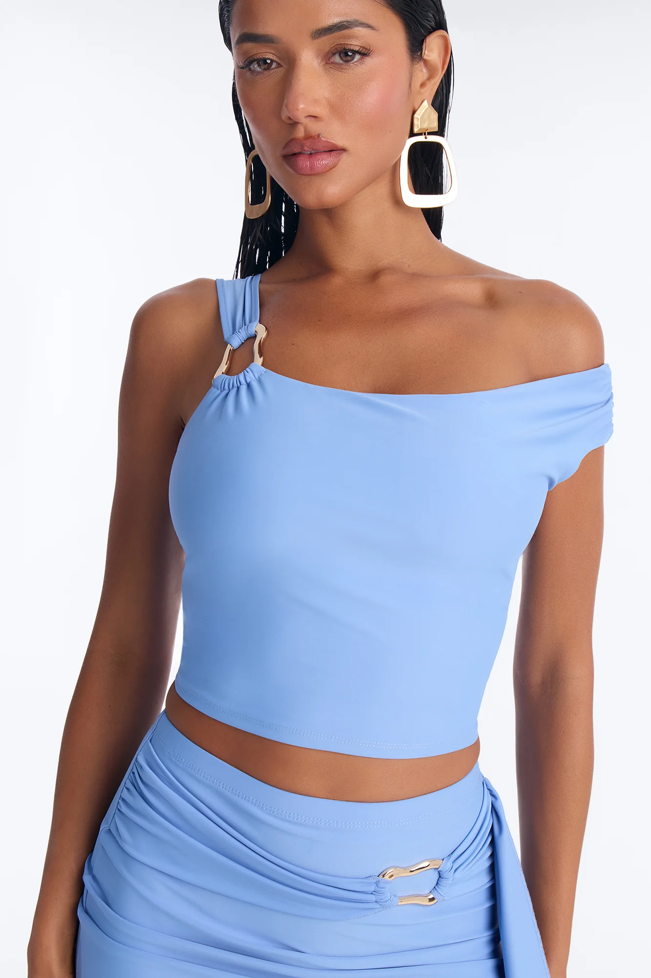 Halo Off Shoulder Mini Skirt Set - Blue - Image 2