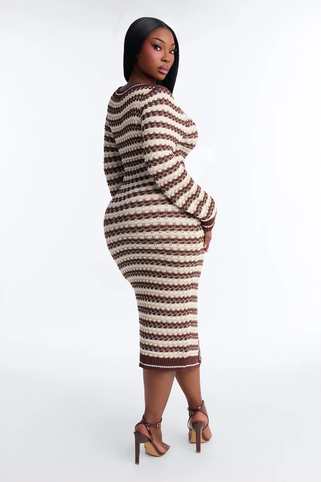 Hana Long Sleeve Sweater Midi Dress - Brown/combo - Image 8