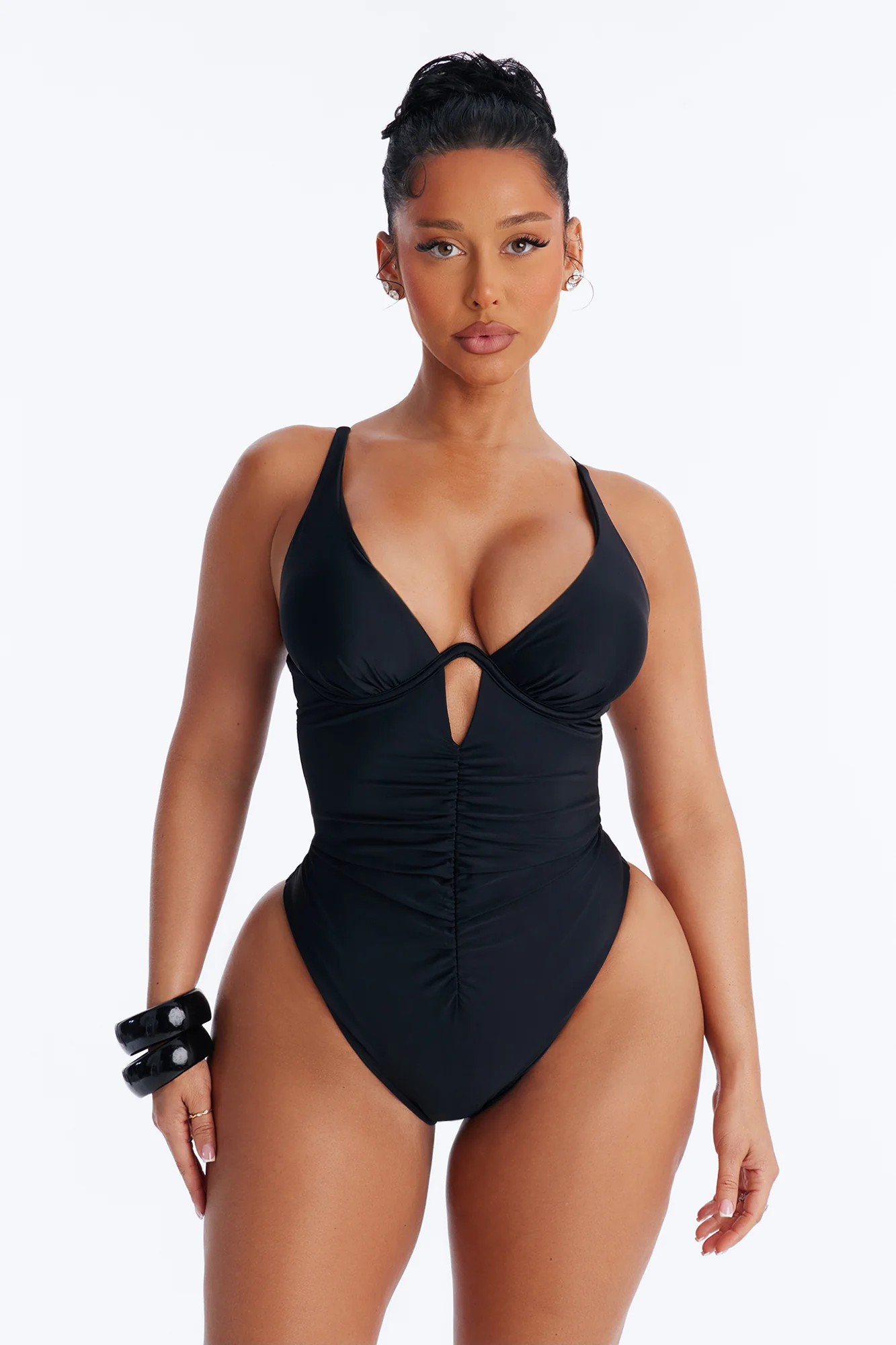 Happiest Hour 1 Piece Ruched Underwire Swimsuit - Black