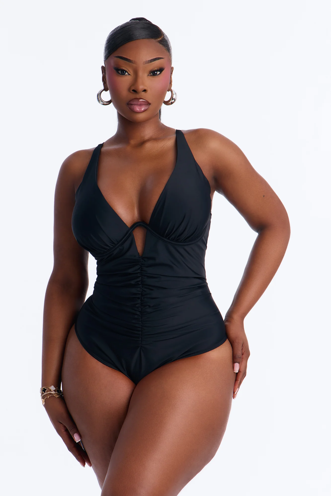 Happiest Hour 1 Piece Ruched Underwire Swimsuit - Black - Image 5
