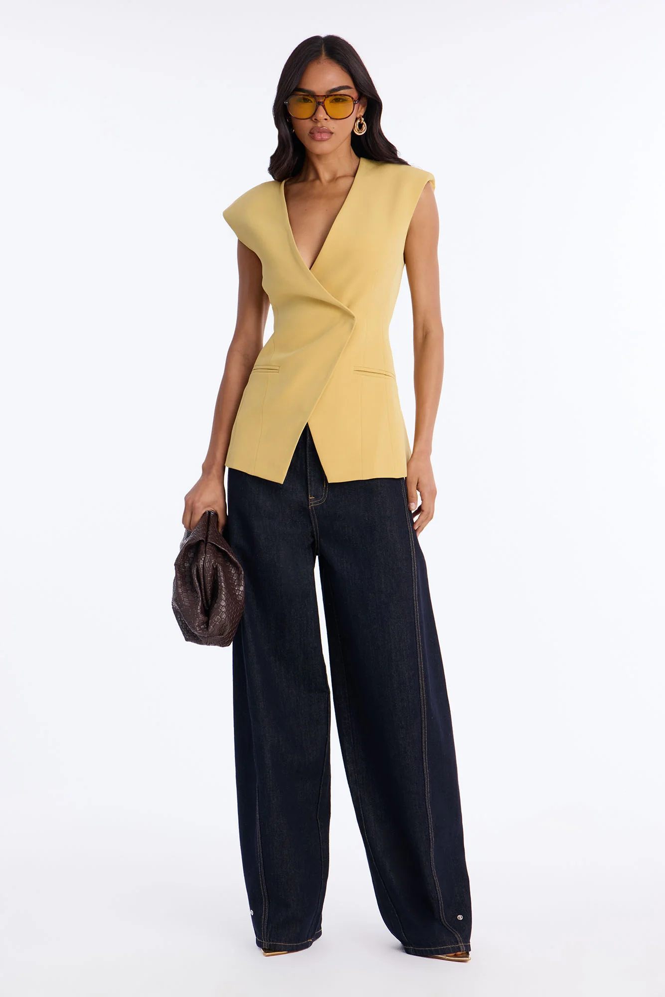 Happy Hour Double Breasted Fitted Vest - Mustard - Image 2