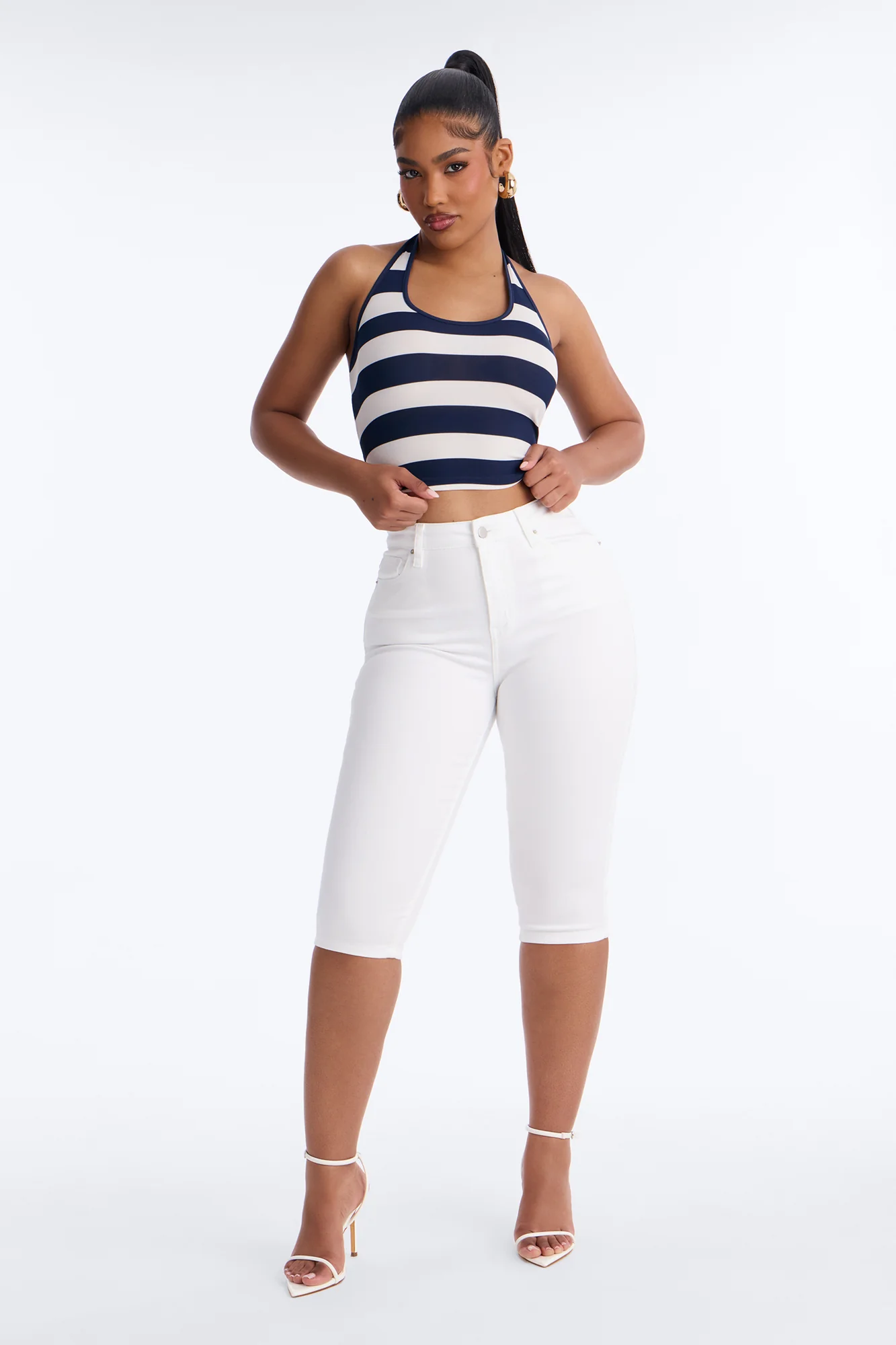 Harbor Babe Striped Scoop Neck Halter Top - Navy/combo - Image 2