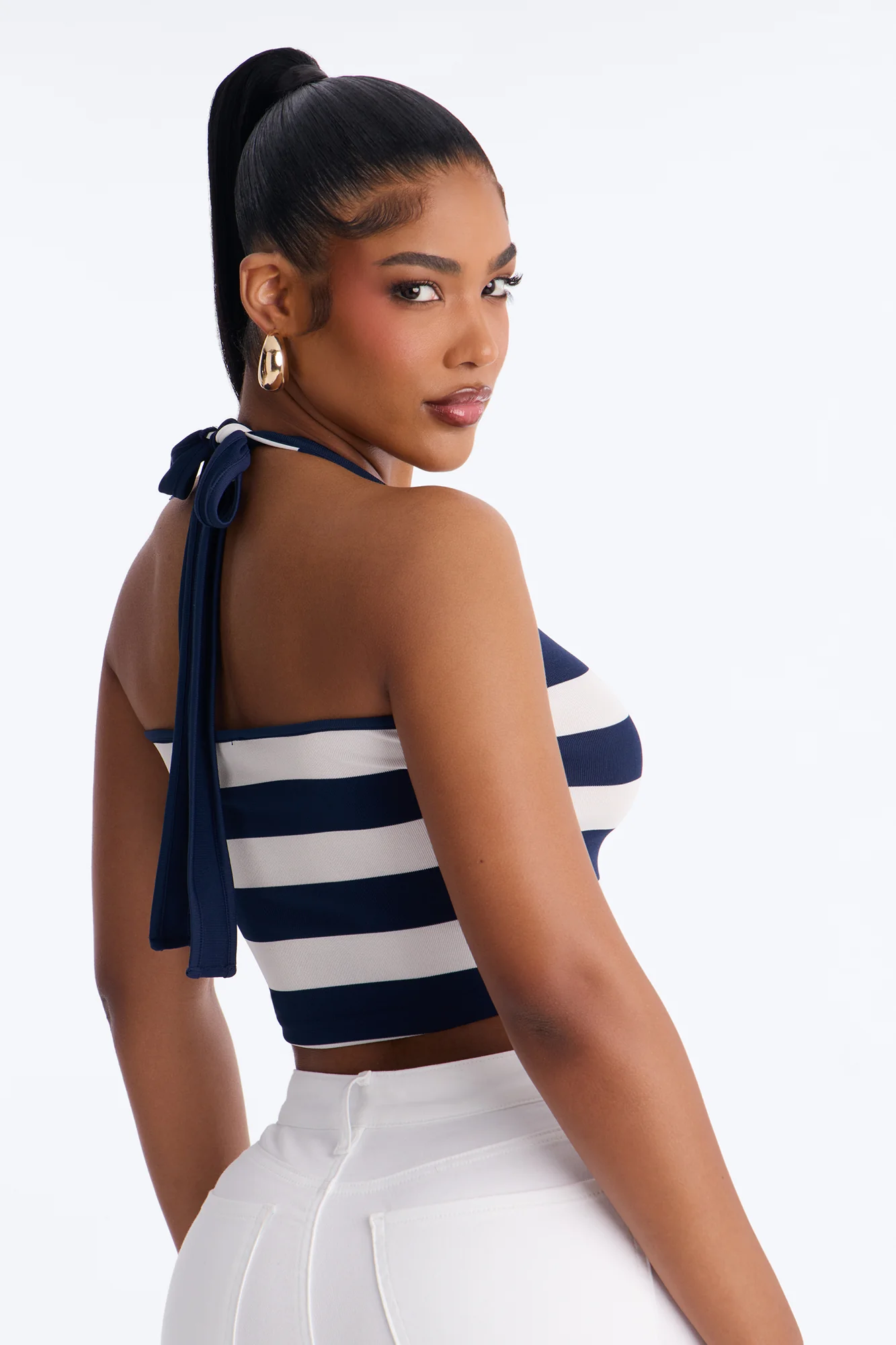 Harbor Babe Striped Scoop Neck Halter Top - Navy/combo - Image 3