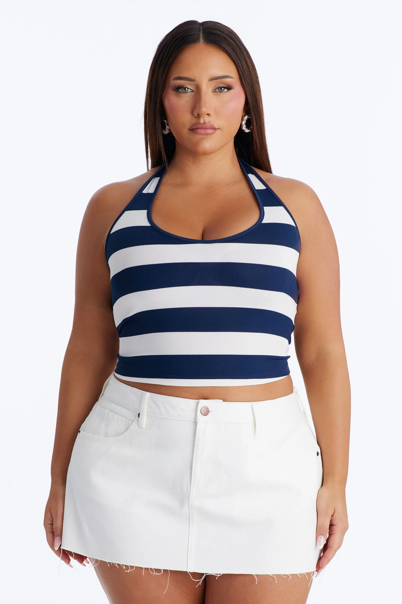 Harbor Babe Striped Scoop Neck Halter Top - Navy/combo - Image 4