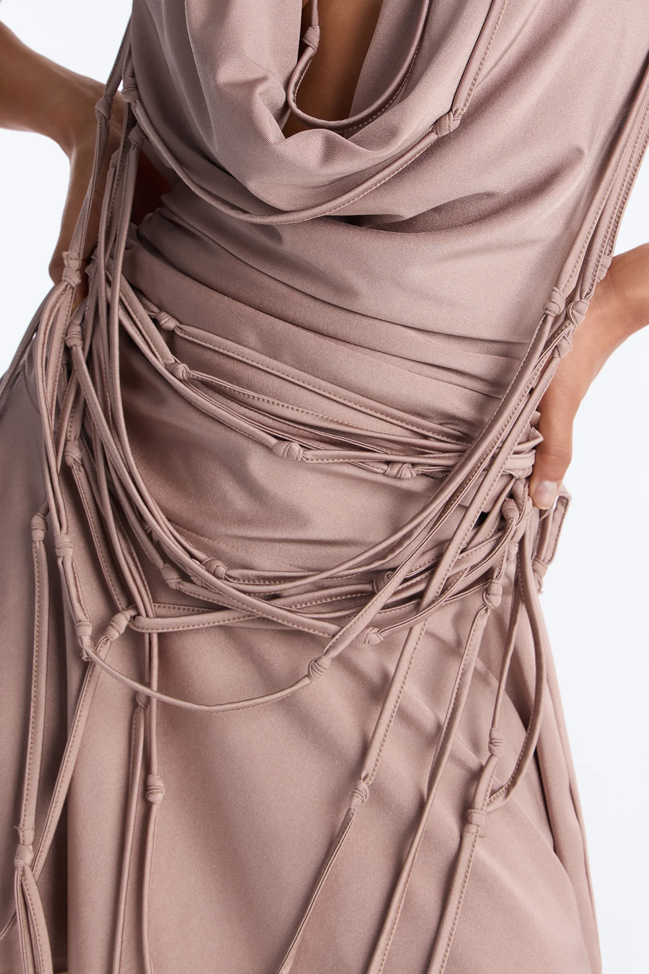Hard Launch Draped Mini Dress - Taupe - Image 3