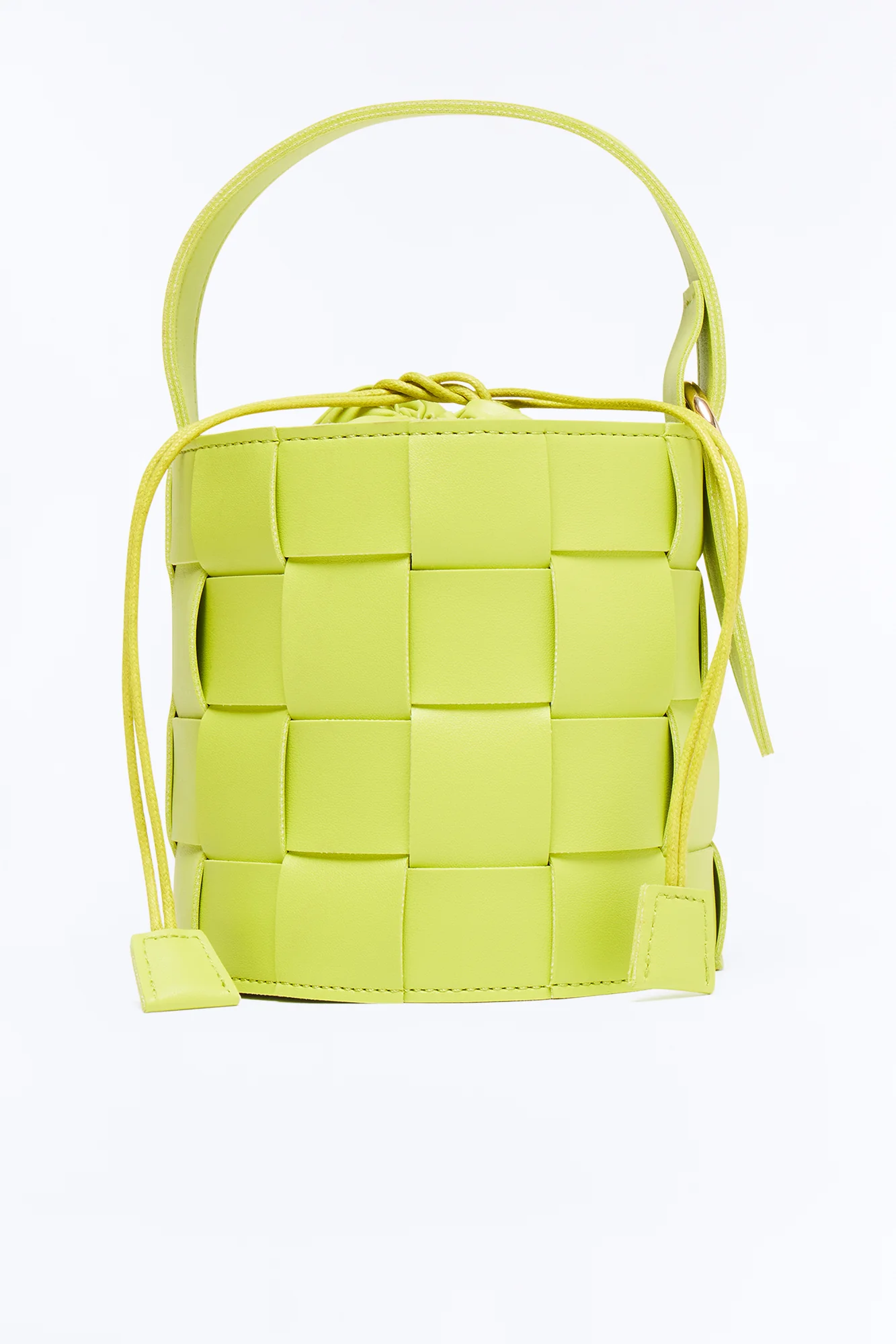 Hard To Find Woven Faux Leather Satchel Handbag - Chartreuse - Image 3