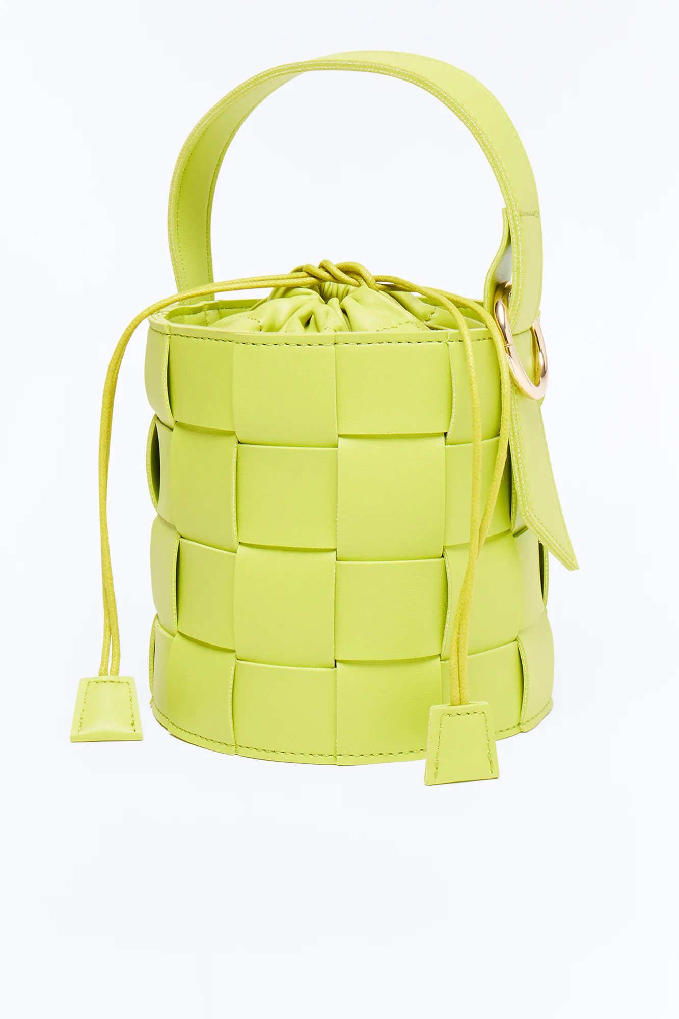 Hard To Find Woven Faux Leather Satchel Handbag - Chartreuse - Image 4