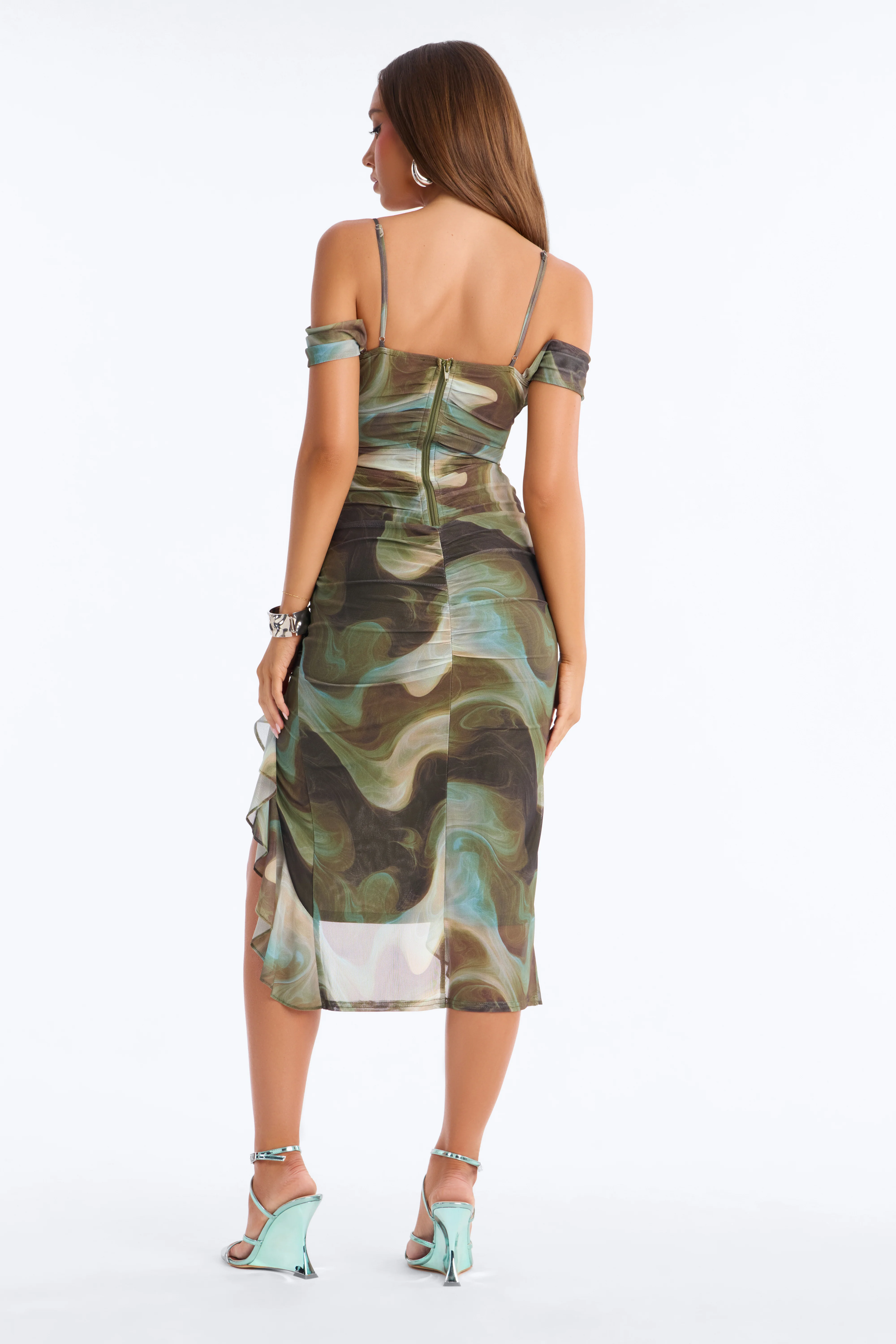 Harley Tie Dye Mesh Midi Dress - Green/combo - Image 4