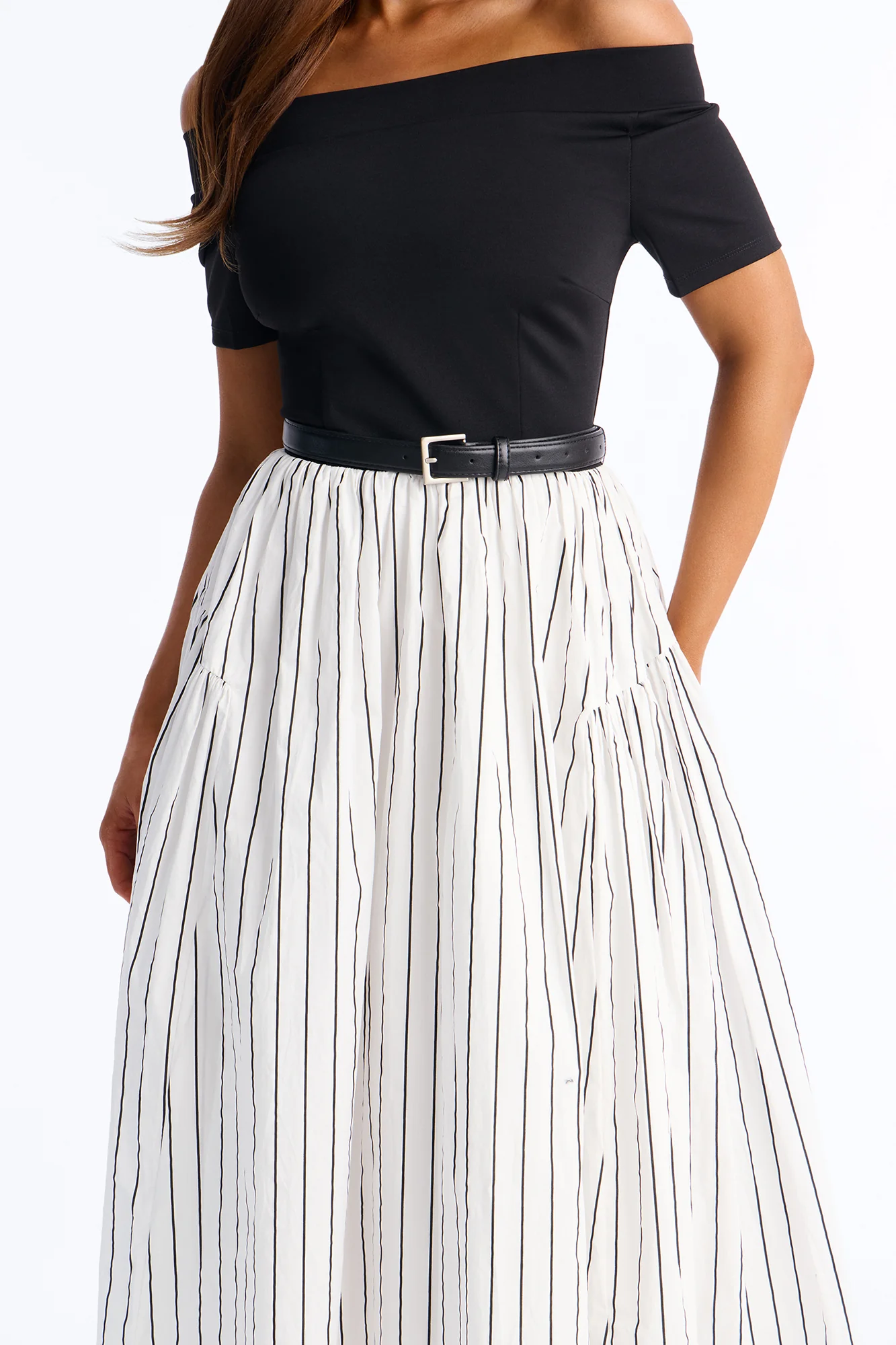 Harlow Pinstripe Midi Dress - Black/White - Image 2