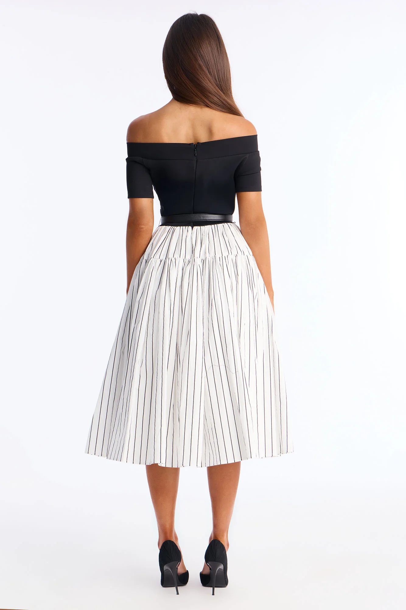 Harlow Pinstripe Midi Dress - Black/White - Image 4
