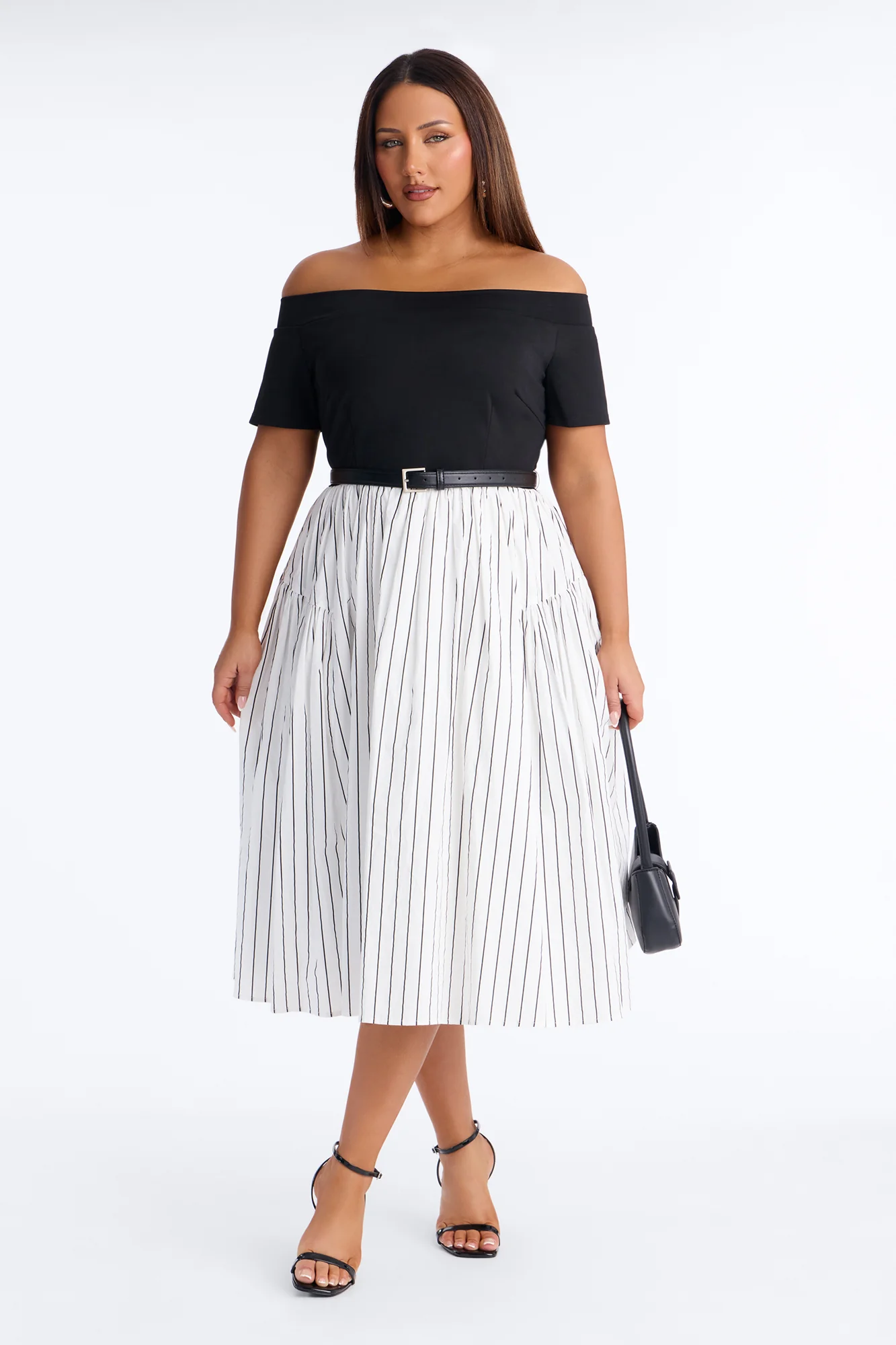 Harlow Pinstripe Midi Dress - Black/White - Image 5