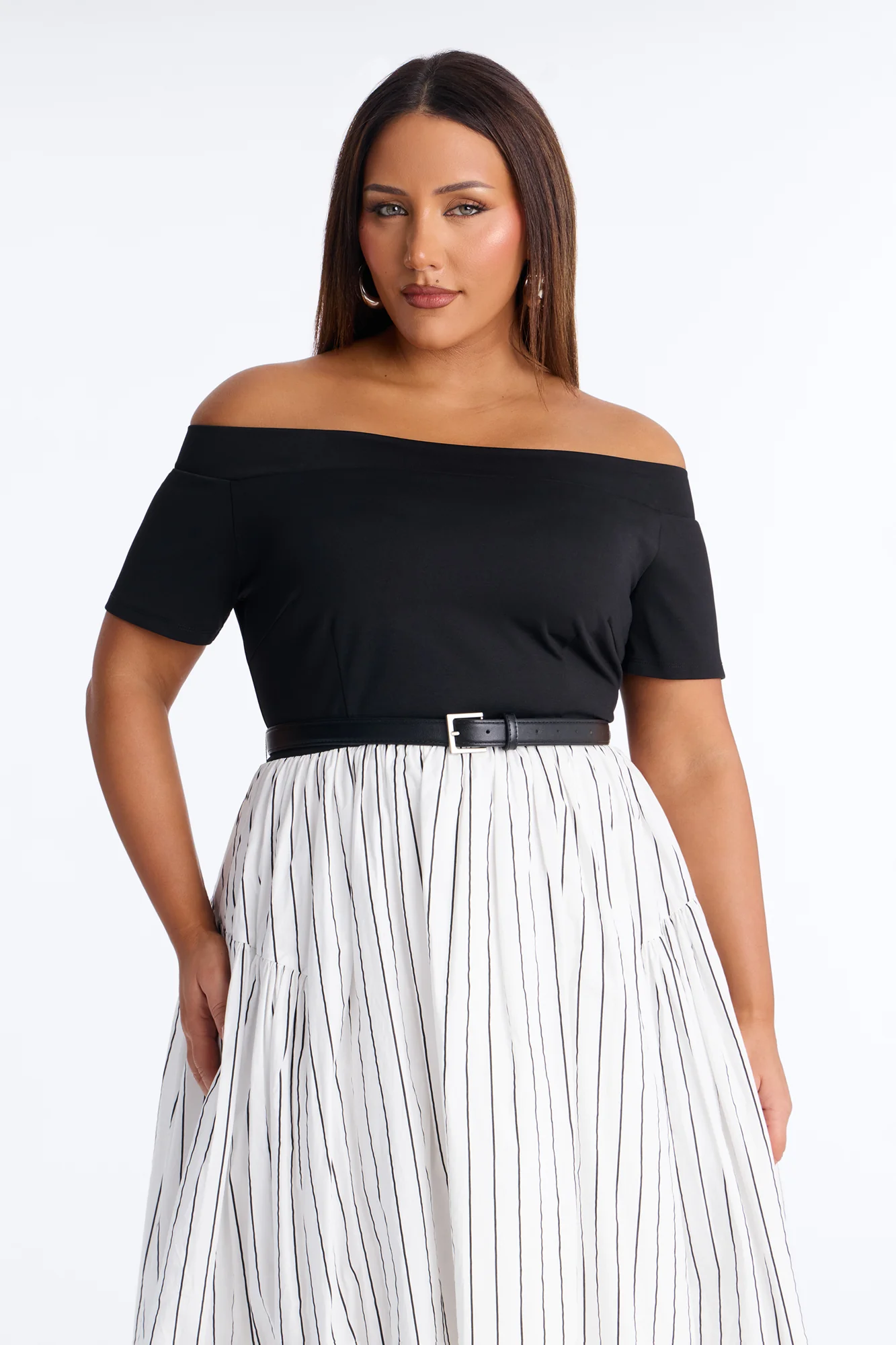 Harlow Pinstripe Midi Dress - Black/White - Image 6