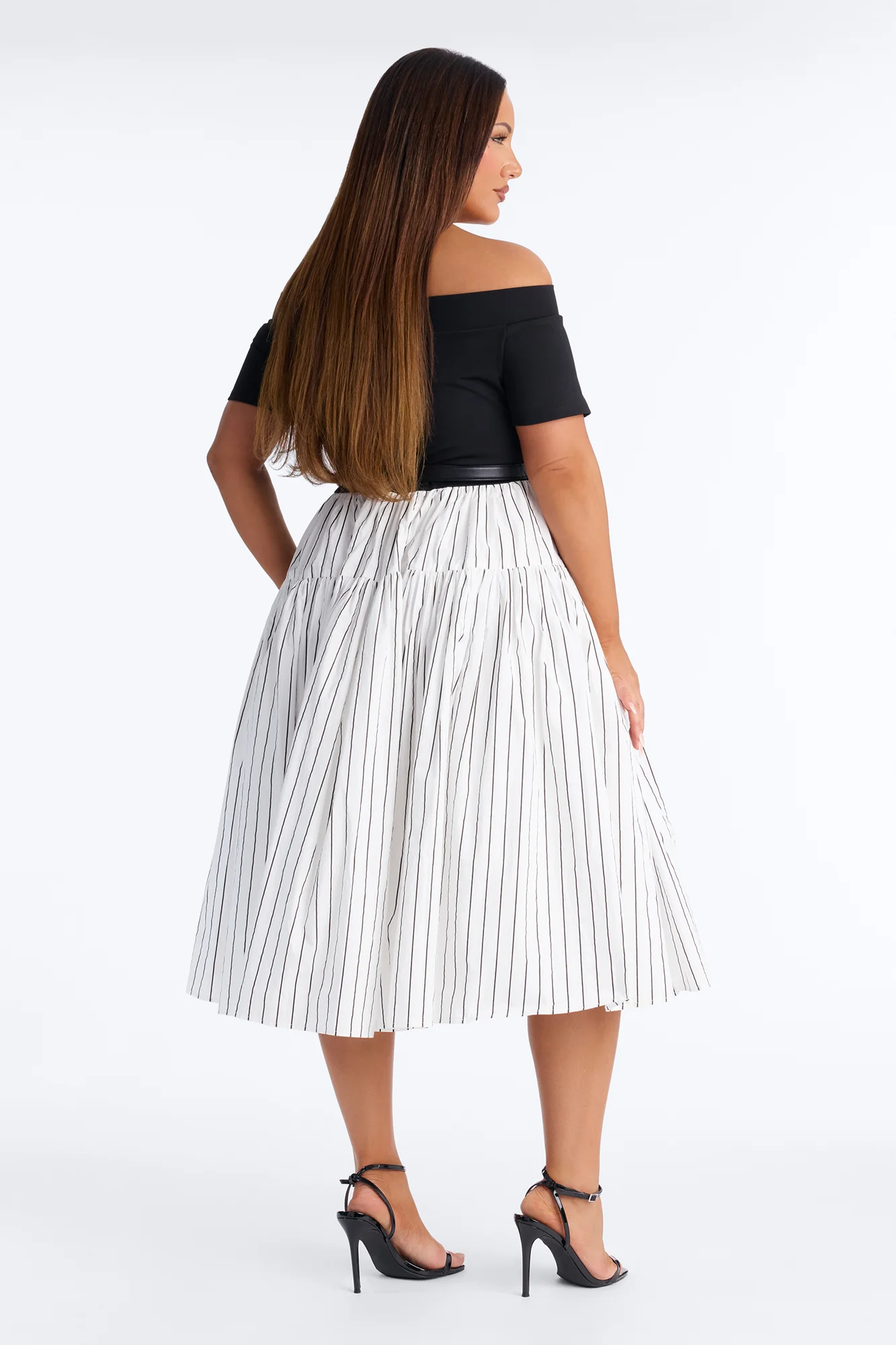 Harlow Pinstripe Midi Dress - Black/White - Image 8