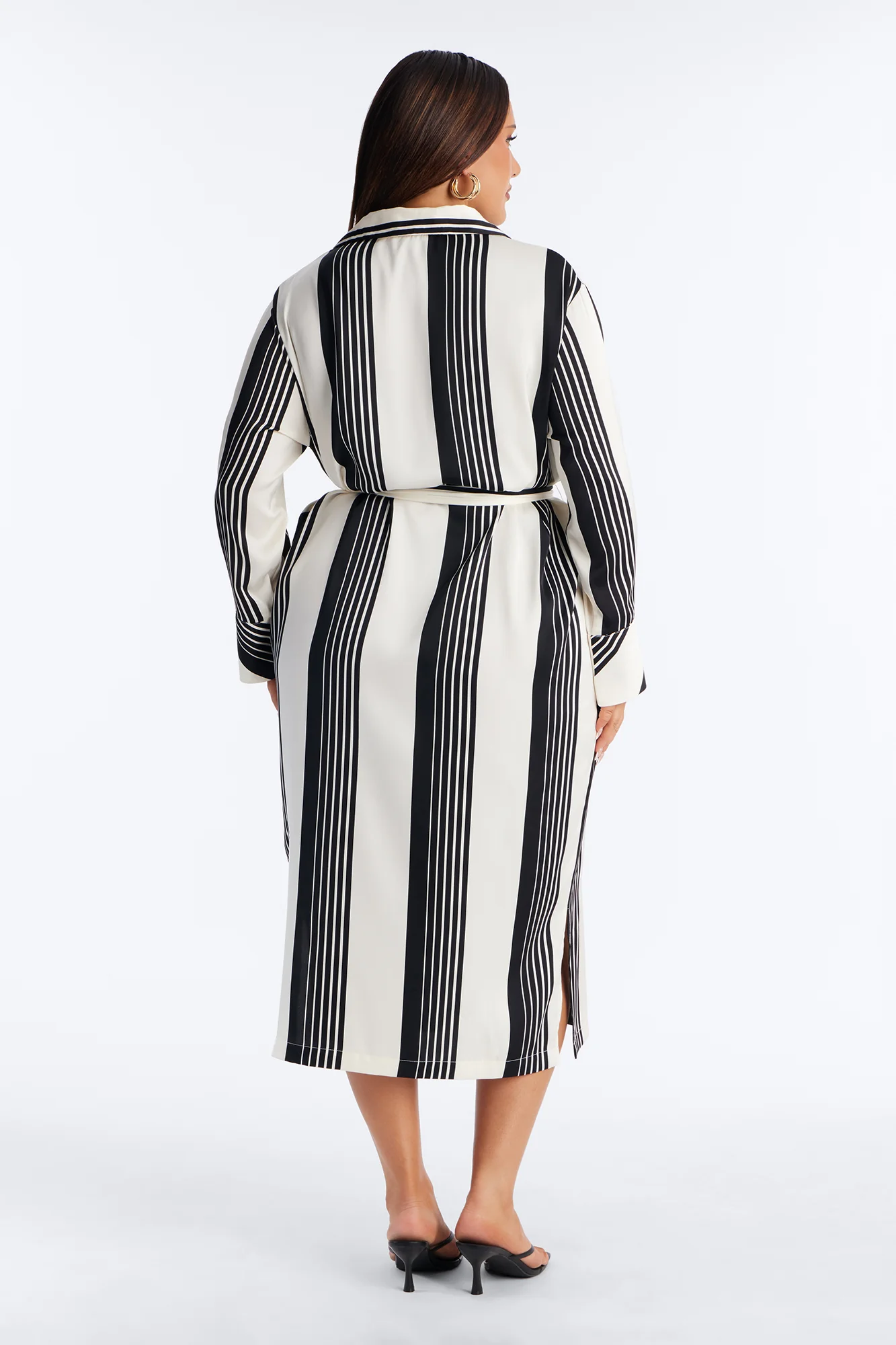 Harlow Striped Satin Shirt Midi Dress - White/Black - Image 8