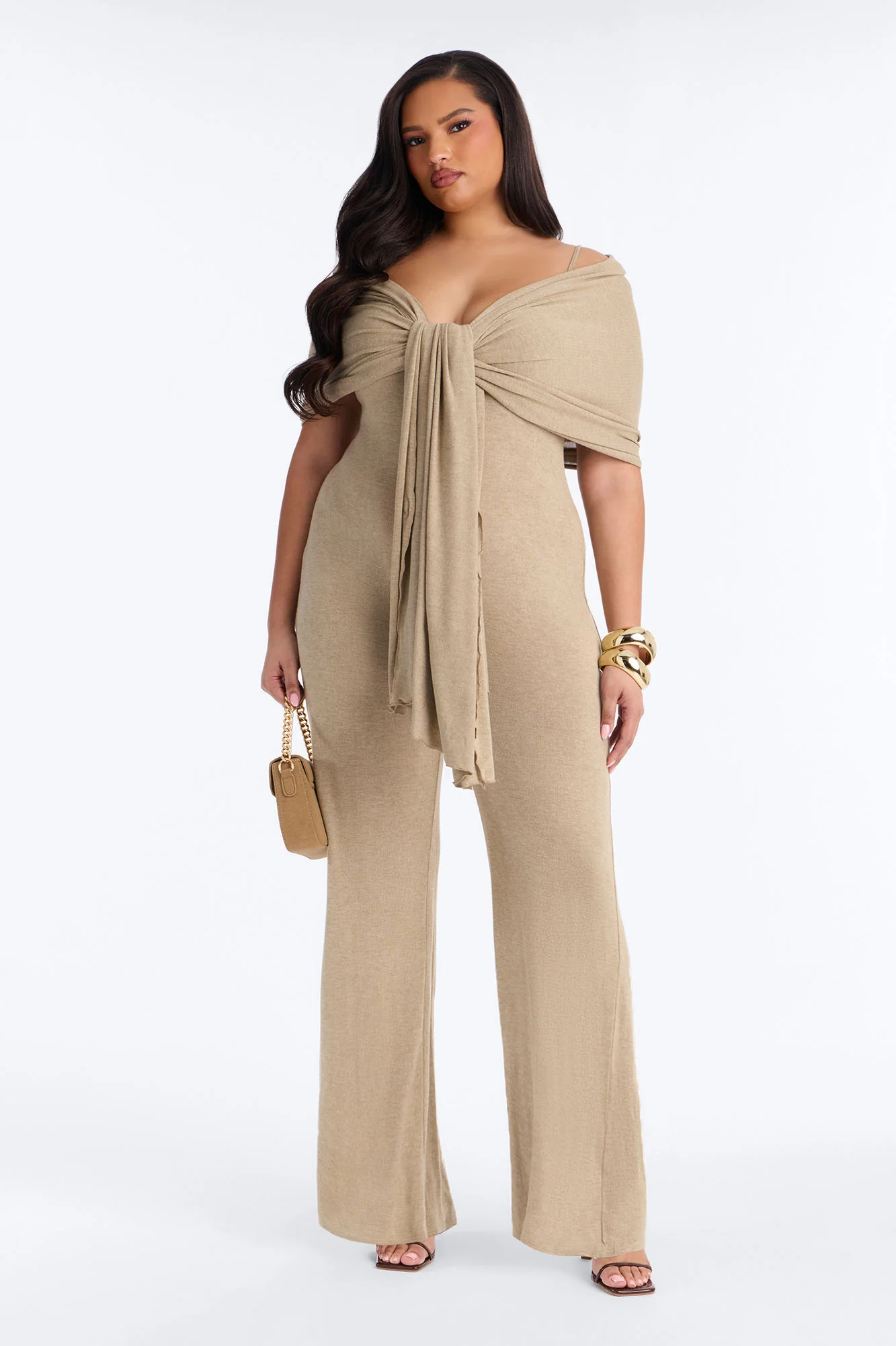 Harlowe 2 Piece Knit Wrap Jumpsuit Set - Olive - Image 5