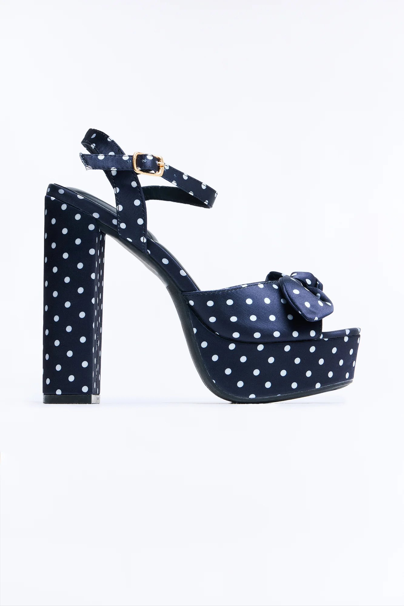 Harpie Satin Bow Platform Heels - Black/White
