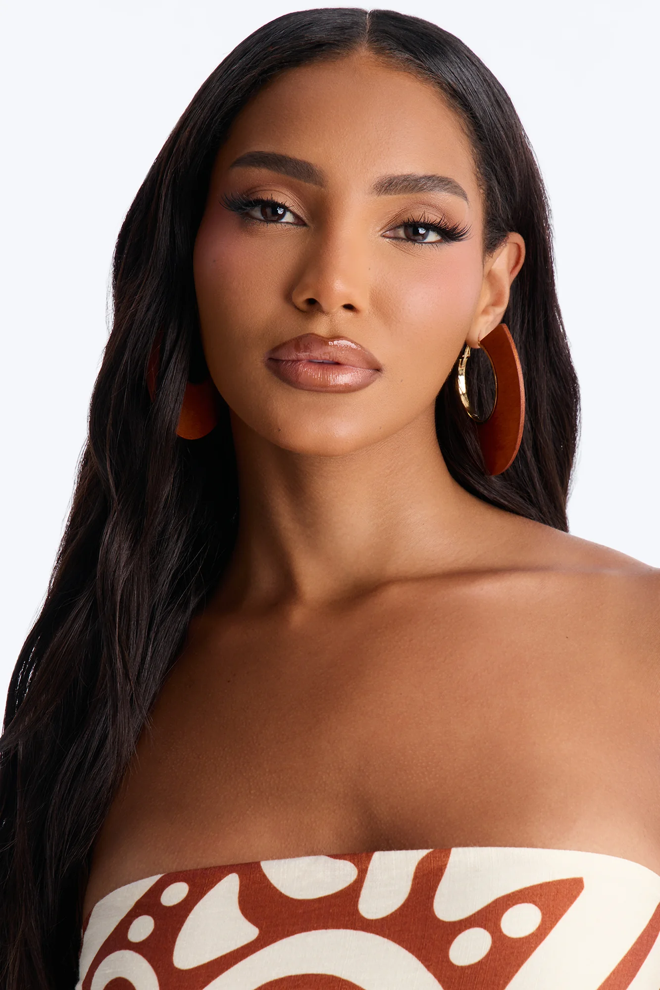 Harvest Moon Wood Hoop Earrings - Brown - Image 2