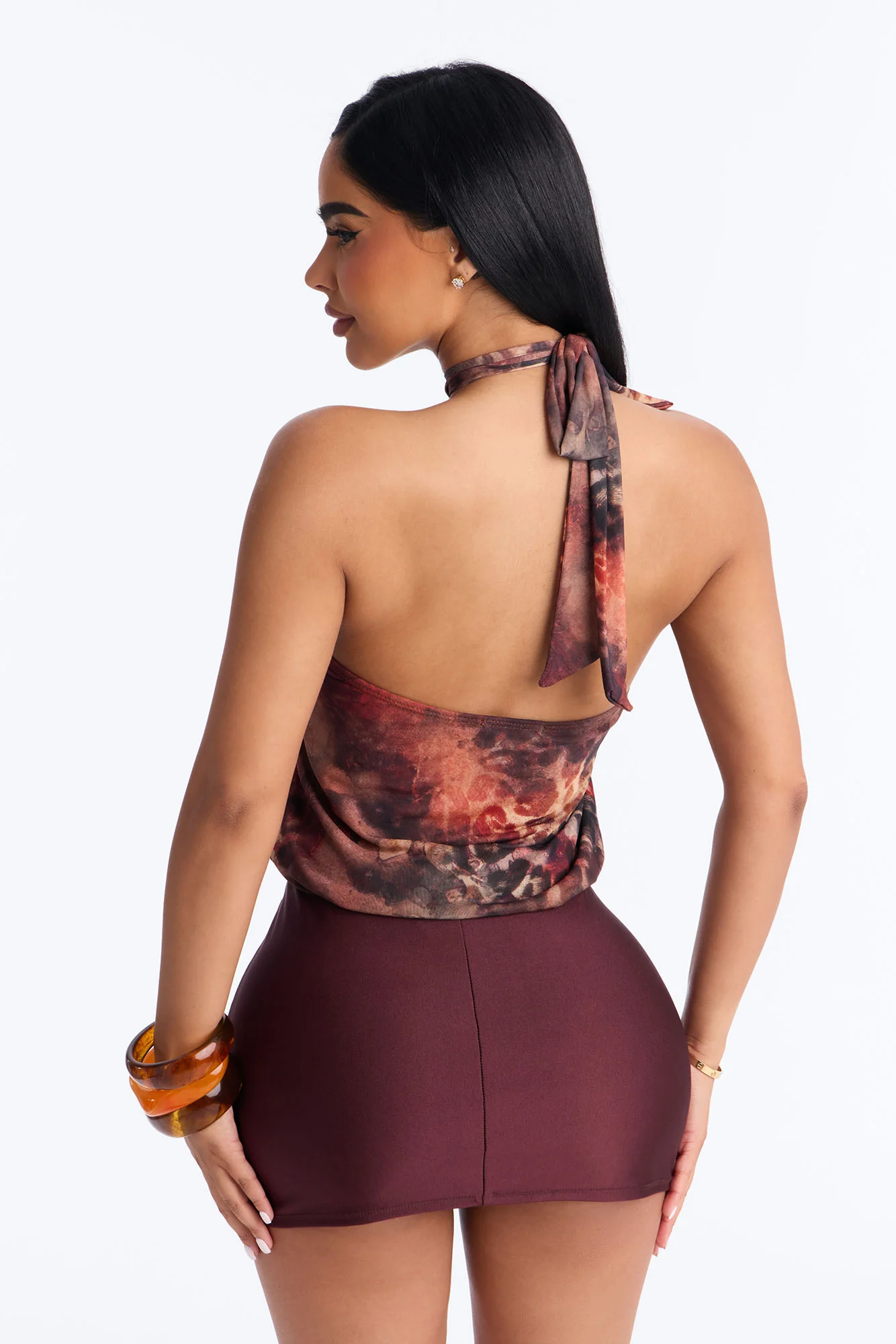Havana Hardware Abstract Mesh Halter Top - Brown/combo - Image 4
