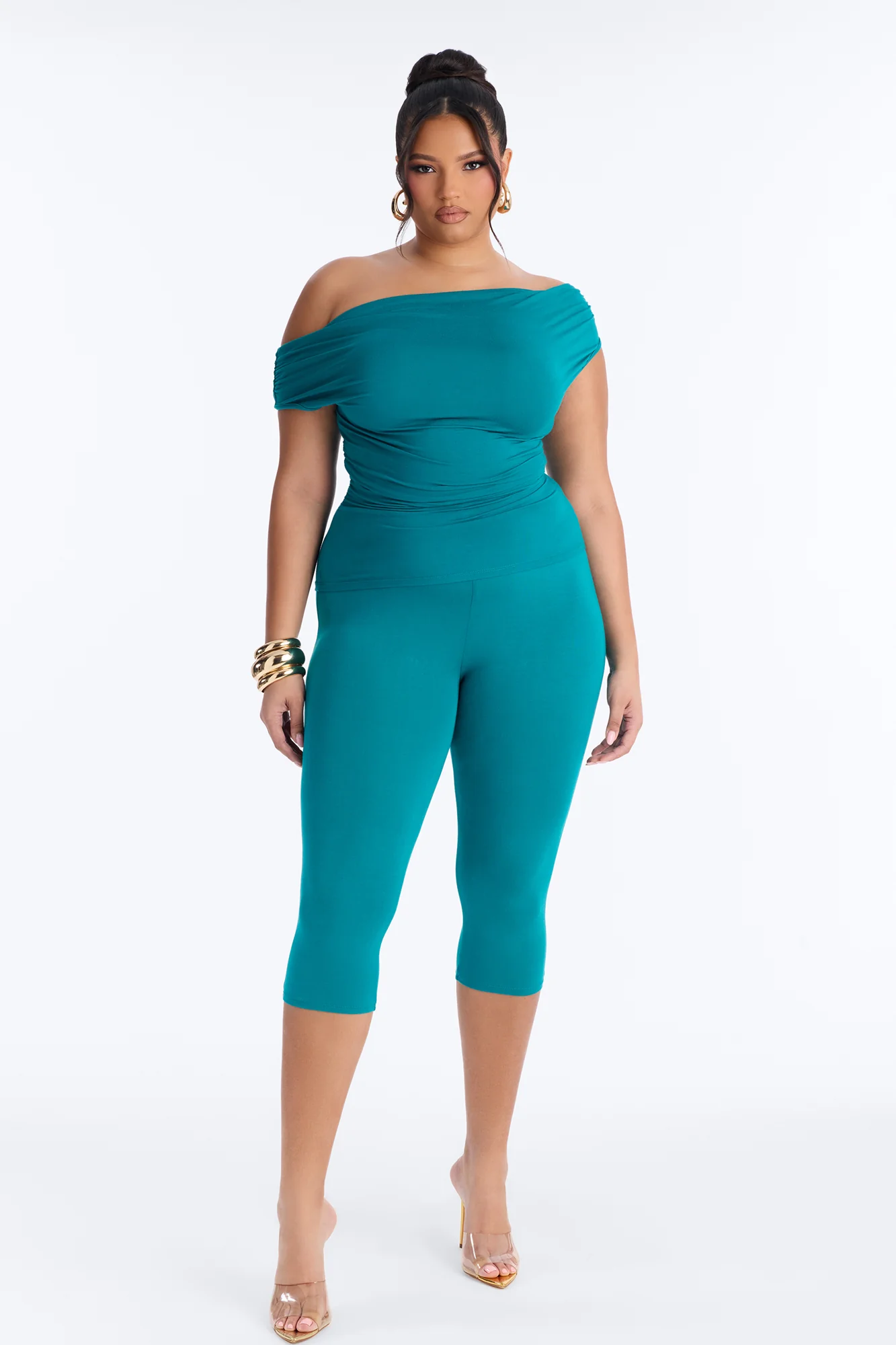 Havana Off Shoulder Capri Pant Set - Teal - Image 4