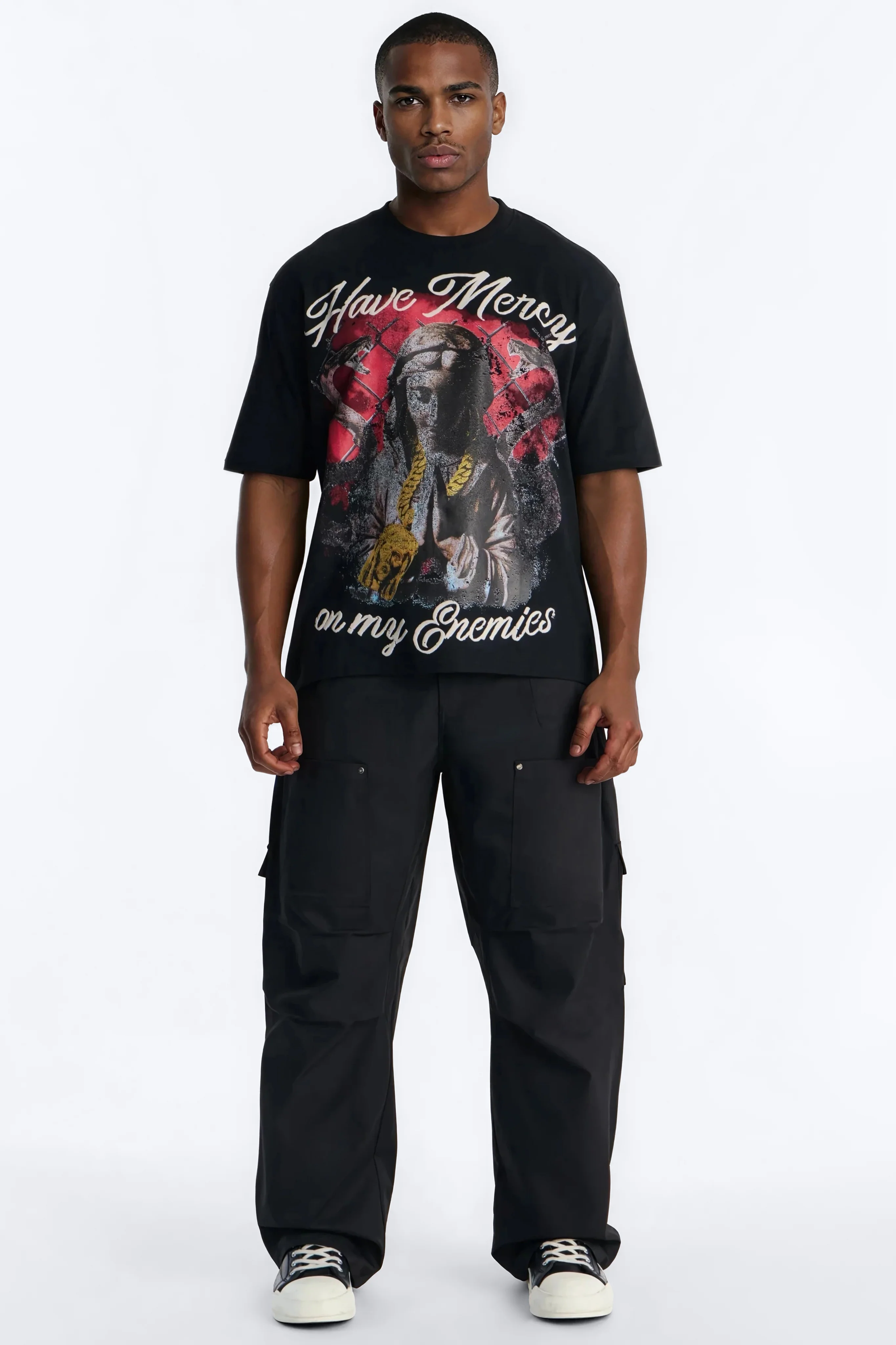 Have Mercy Glitter Print Short Sleeve Tee - Black - Image 2