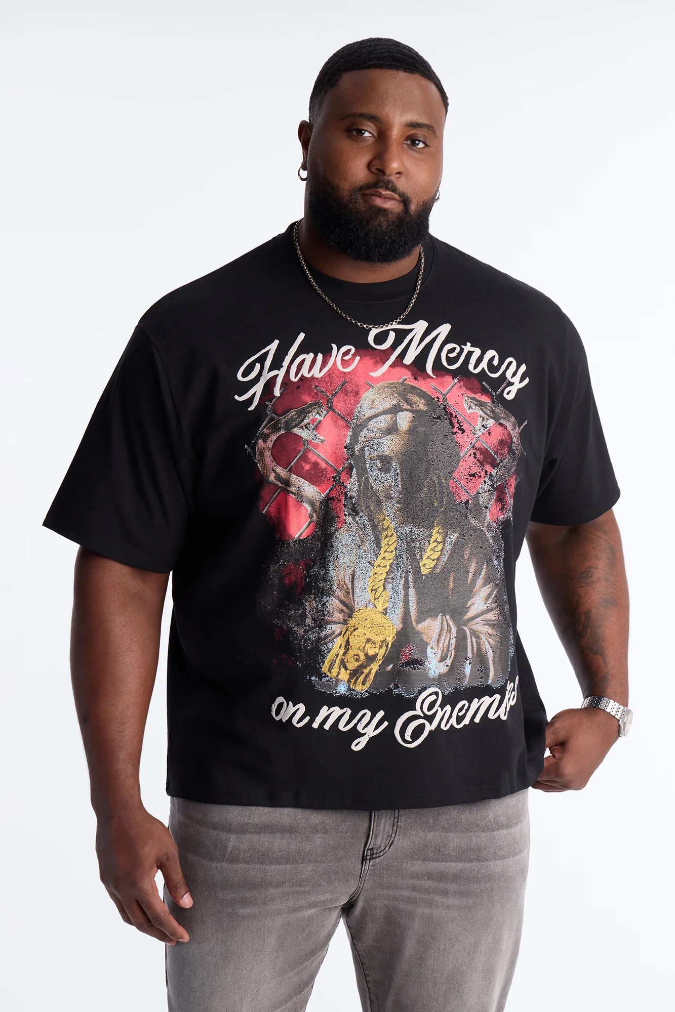 Have Mercy Glitter Print Short Sleeve Tee - Black - Image 4