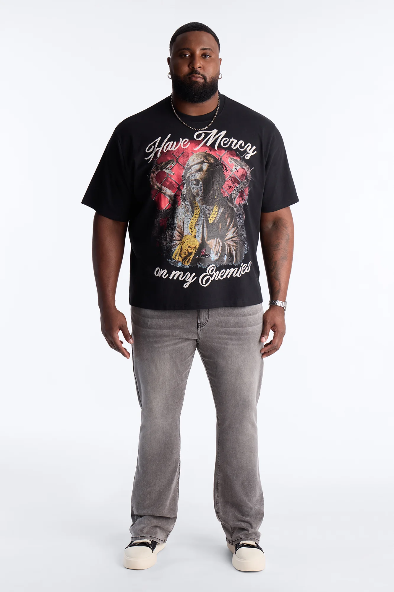 Have Mercy Glitter Print Short Sleeve Tee - Black - Image 5