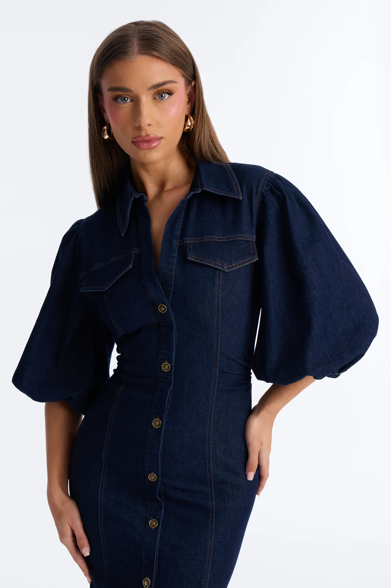 Haven Denim Midi Dress - Dark Wash - Image 2