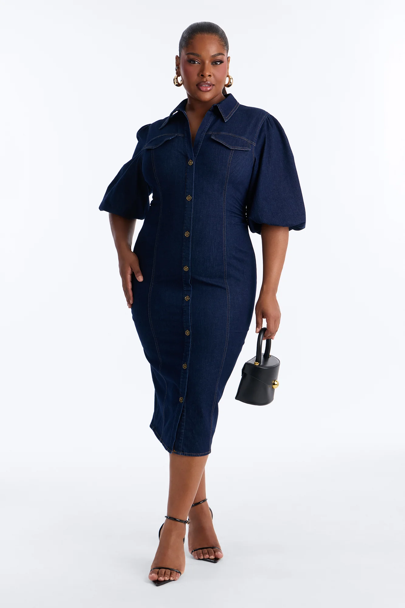 Haven Denim Midi Dress - Dark Wash - Image 6