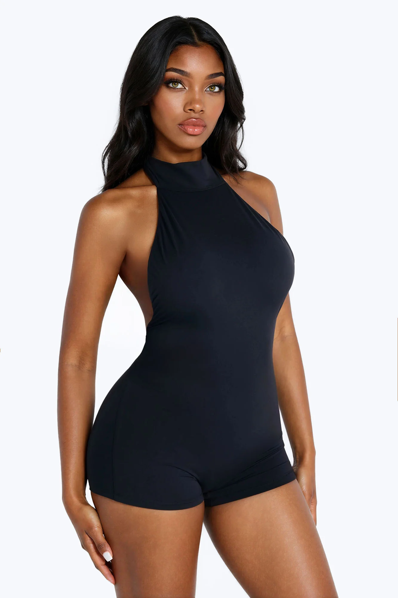 Haven Double Lined Backless Micro Romper - Black - Image 2