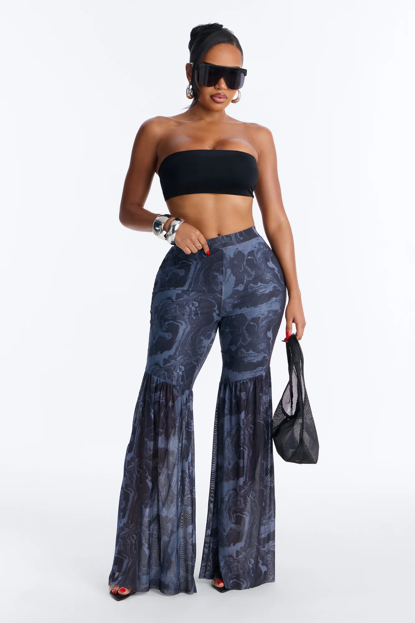 Haven High Rise Mesh Flare Pant - Black/combo