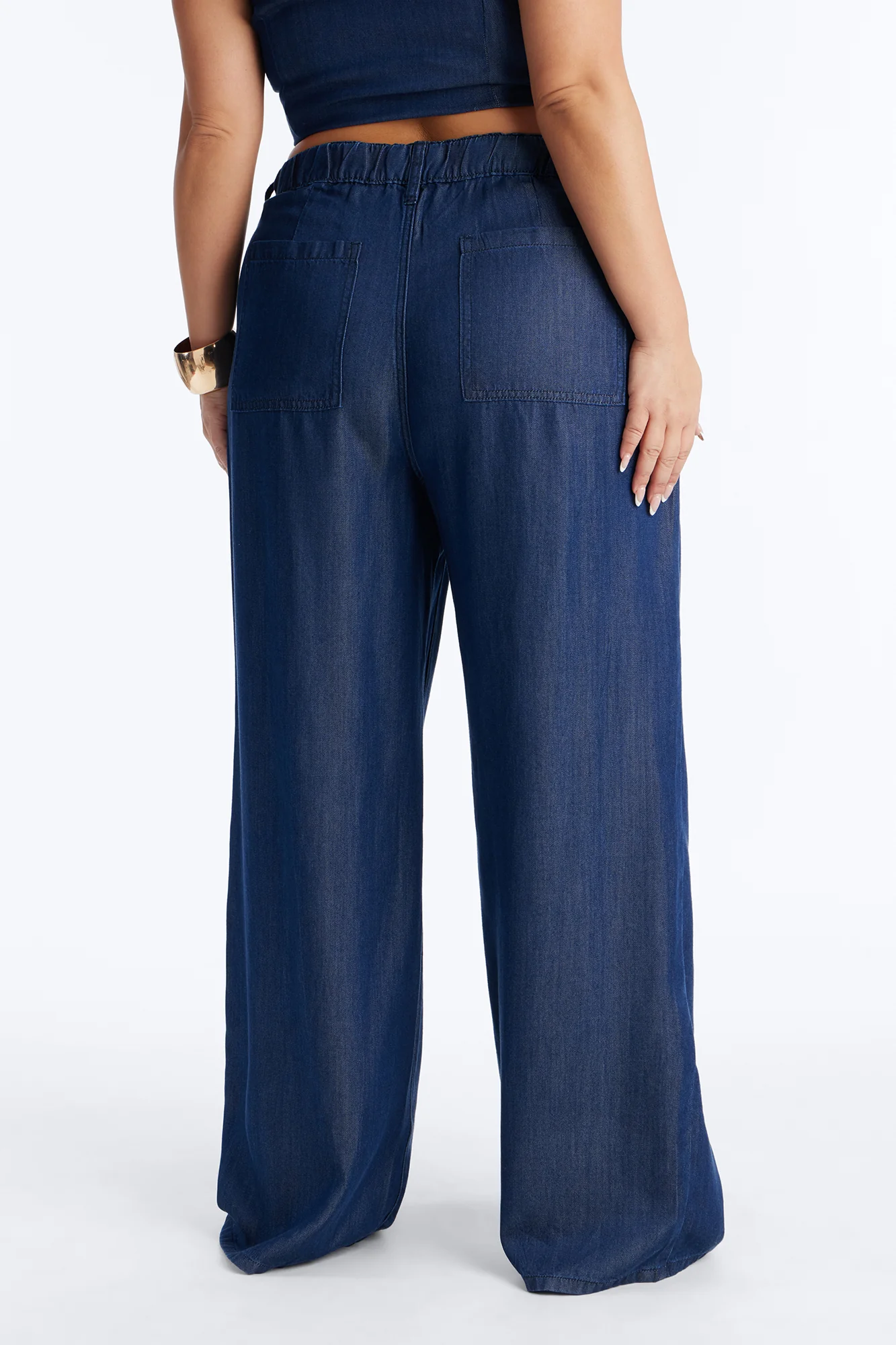 Haven Mid Rise Wide Leg Dark Chambray Pant 33″ - Rinse Blue Wash - Image 8