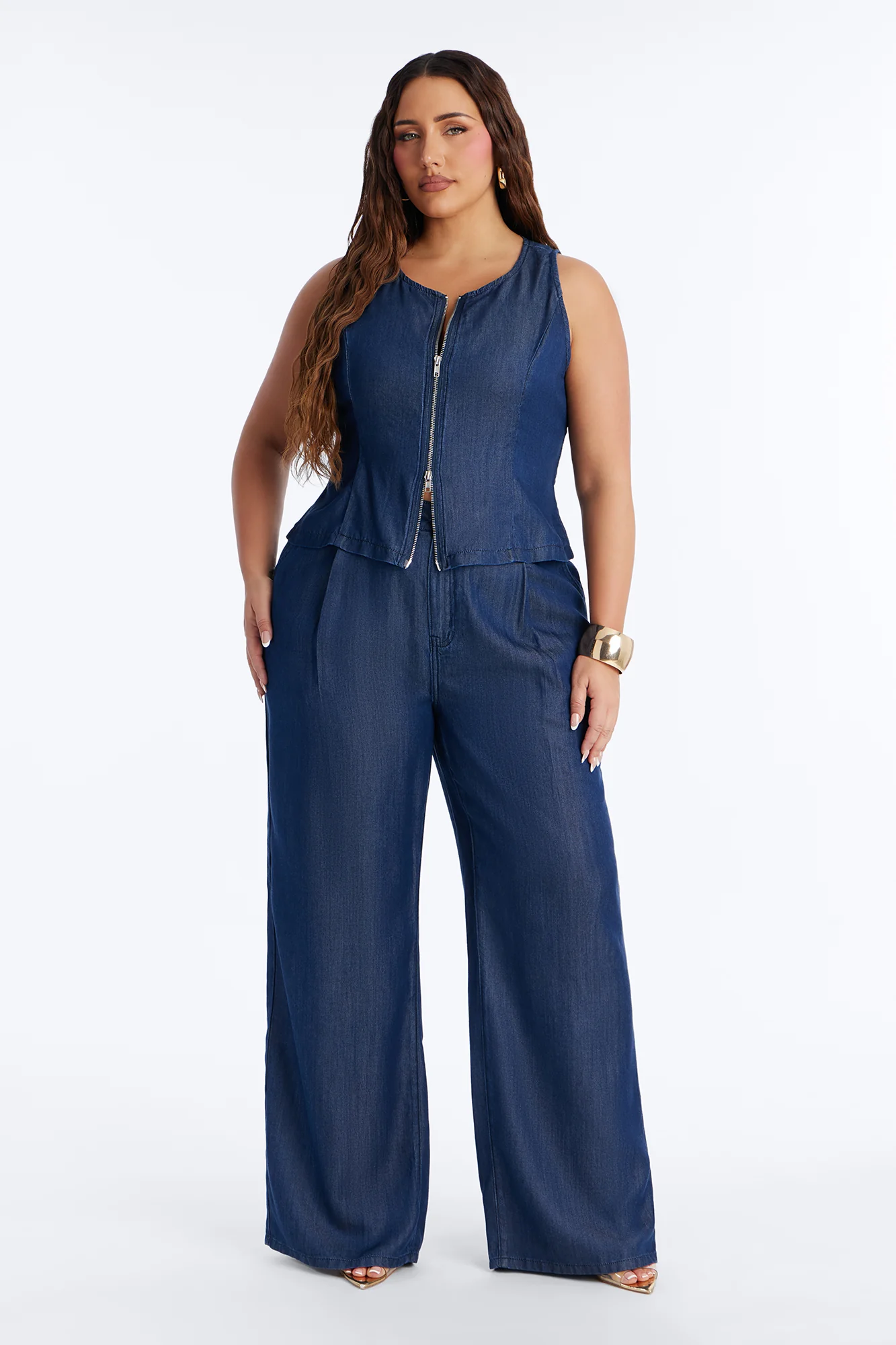 Haven Zip Up Sleeveless Dark Chambray Top - Rinse Blue Wash - Image 6