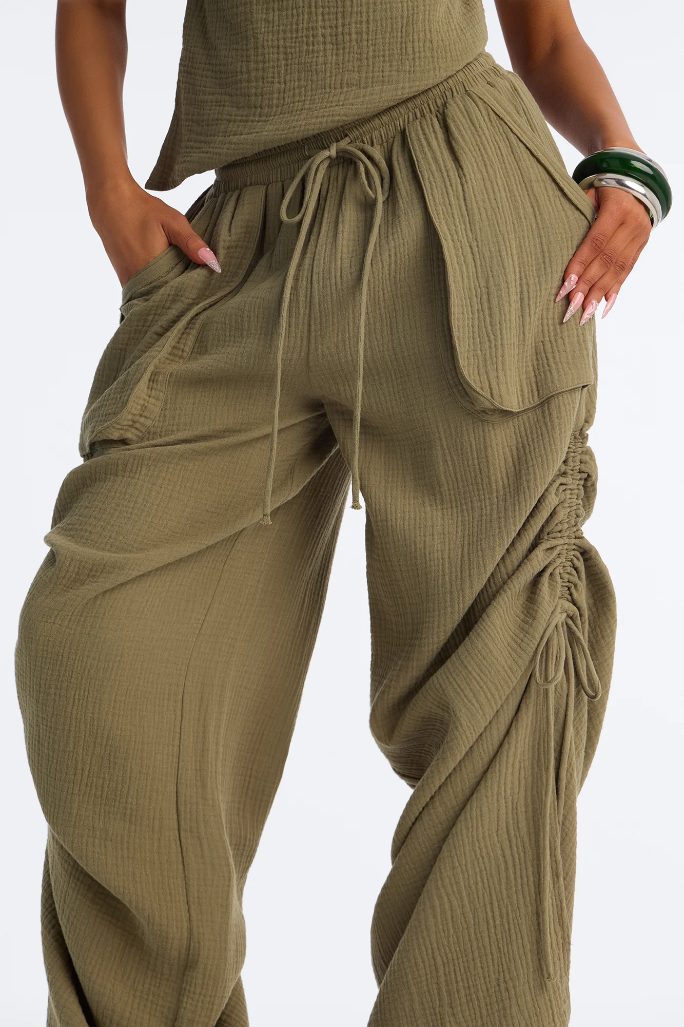 Hayden Backless Gauze Pant Set - Olive - Image 3