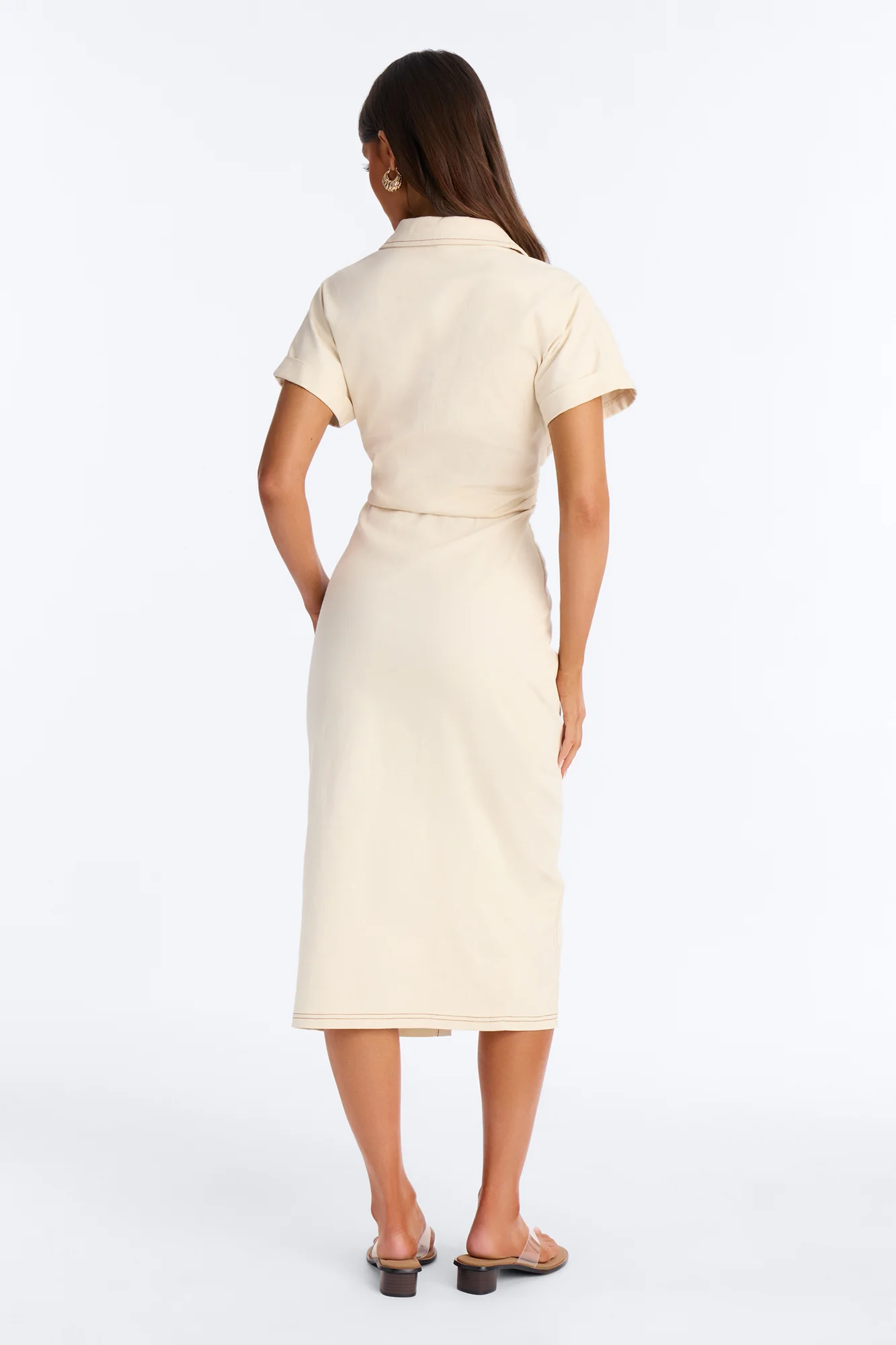 Hayley Denim Midi Dress - Cream - Image 3